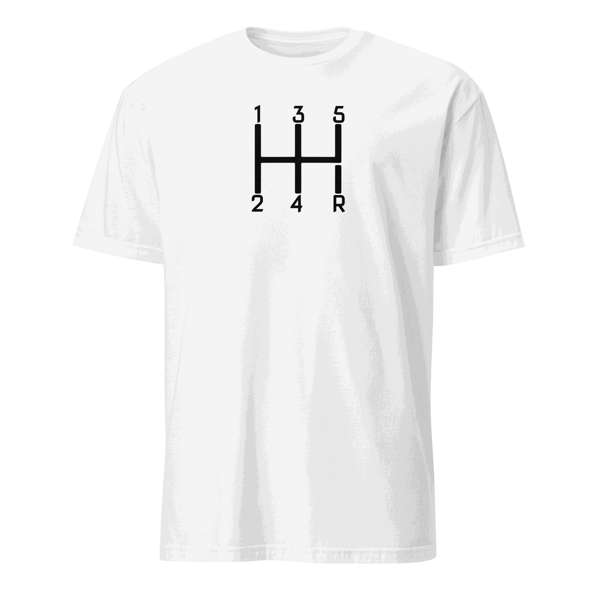 White Manual Transmission T-Shirt with black gear shift pattern for car enthusiasts