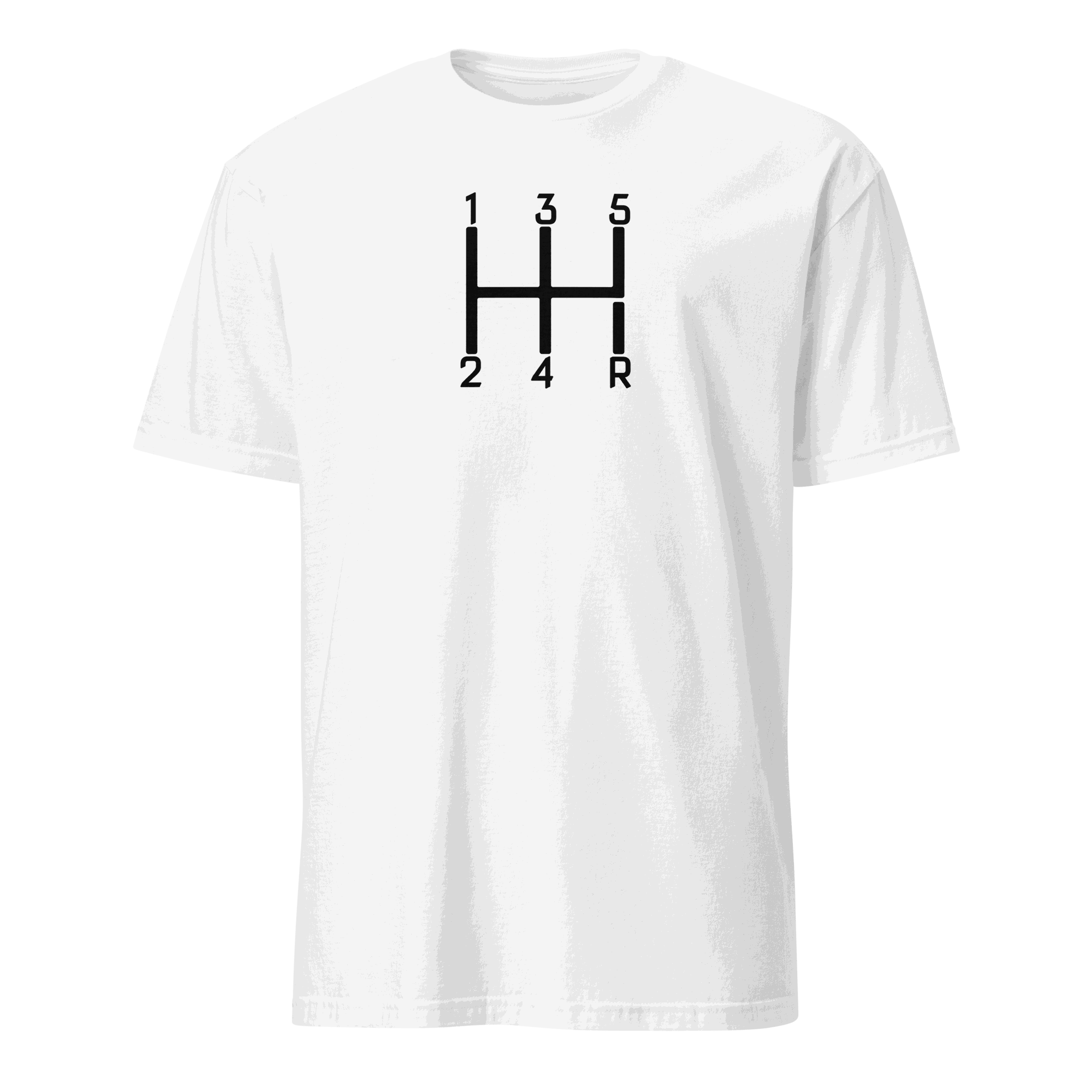 White Manual Transmission T-Shirt with black gear shift pattern for car enthusiasts