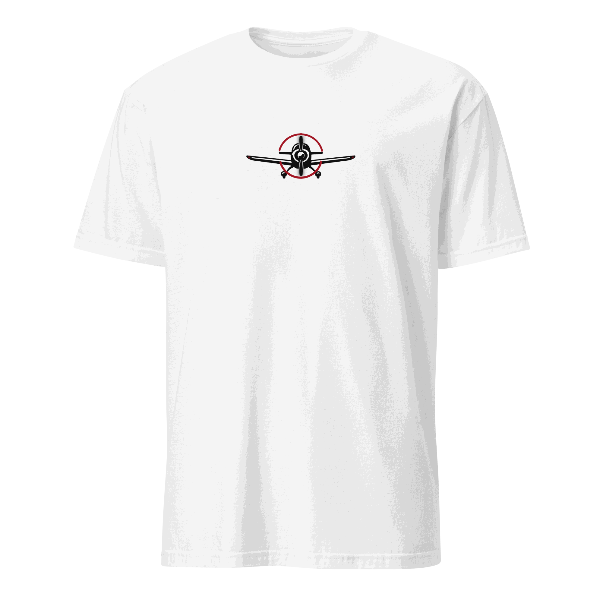 Aviation t-shirt for airplane lovers featuring airplane graphics on a white tee.