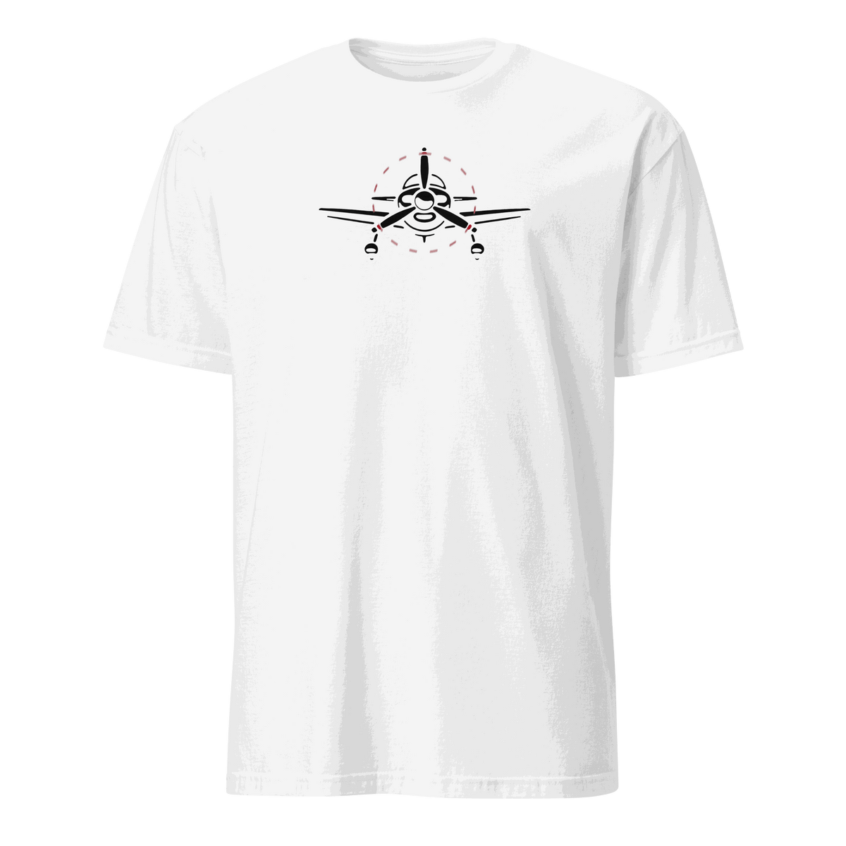White Plane 6 short-sleeve aviation T-shirt with airplane graphic on front, made of soft 100% ring-spun cotton