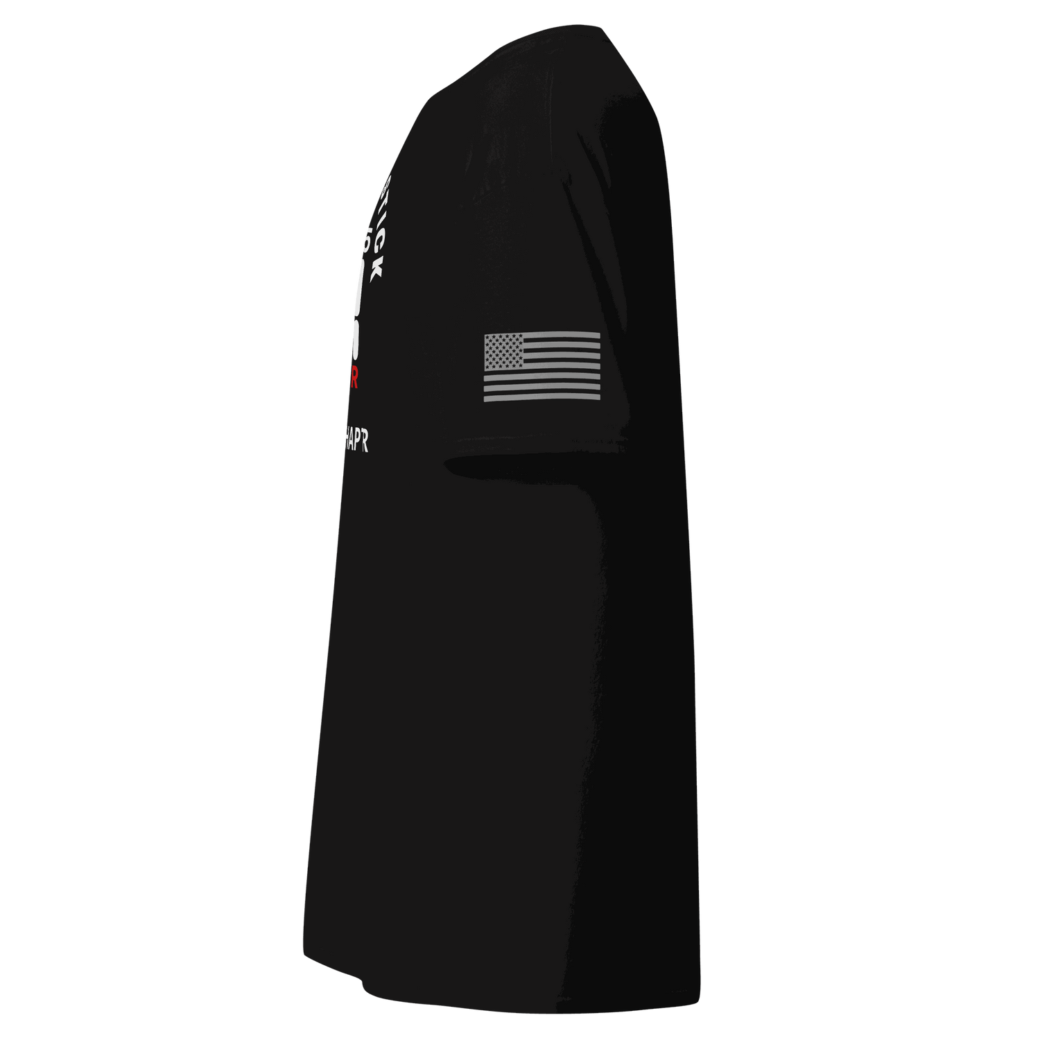 Stick Shift  Side view of Custom Manual transmission car shirt featuring the outline of a state and US flag on sleeve.
