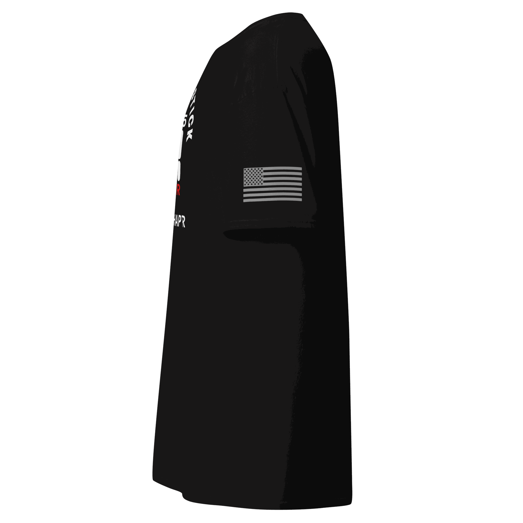Stick Shift  Side view of Custom Manual transmission car shirt featuring the outline of a state and US flag on sleeve.
