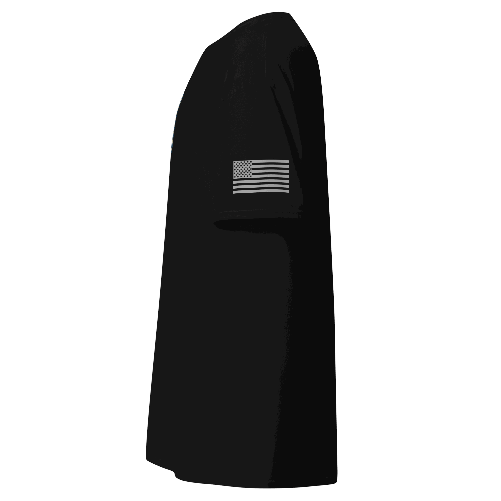 Black vintage car cotton t-shirt with American flag on sleeve, made from soft breathable fabric