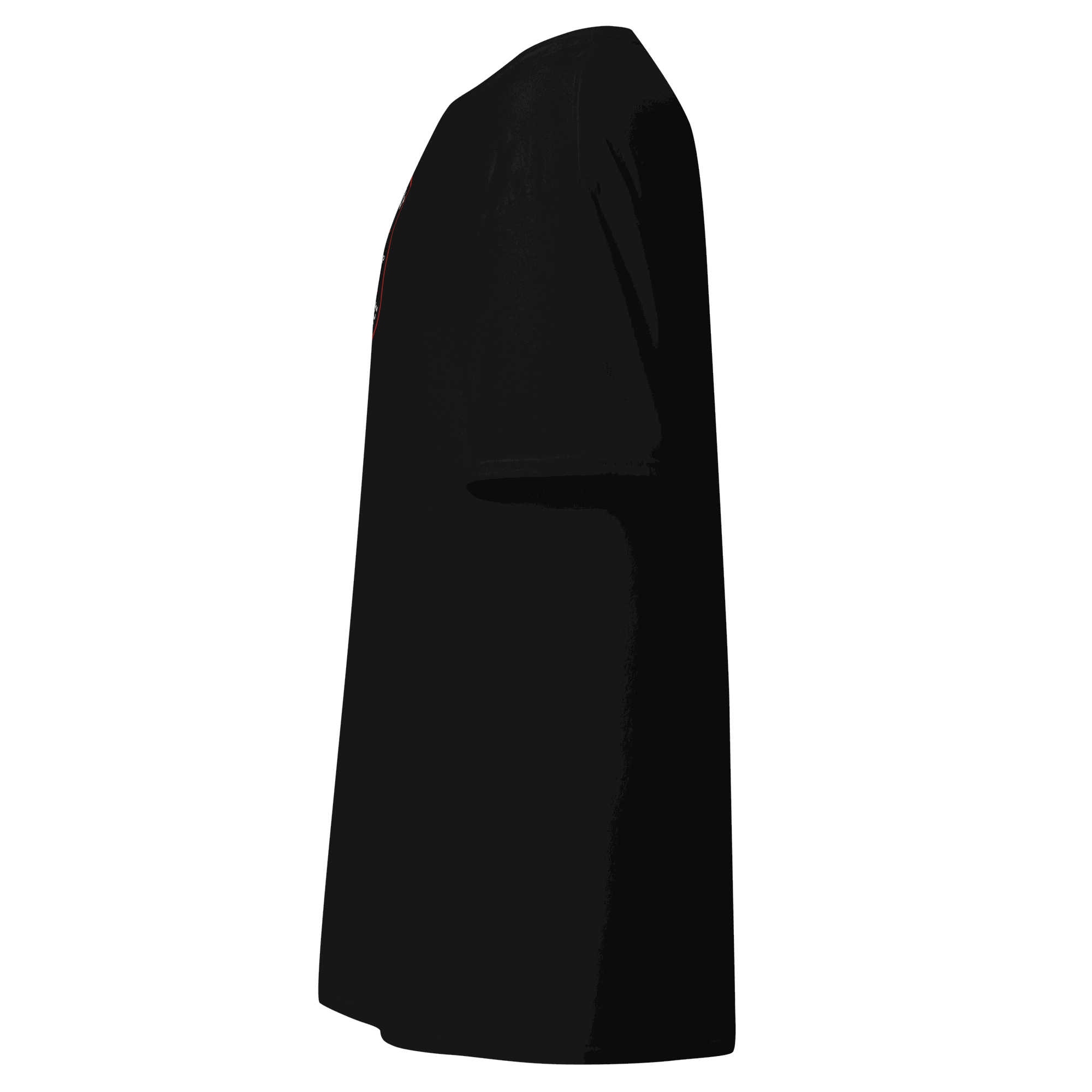 Side view of black Custom Built Classic T-Shirt made from 100% cotton with structured fit and sharp edges