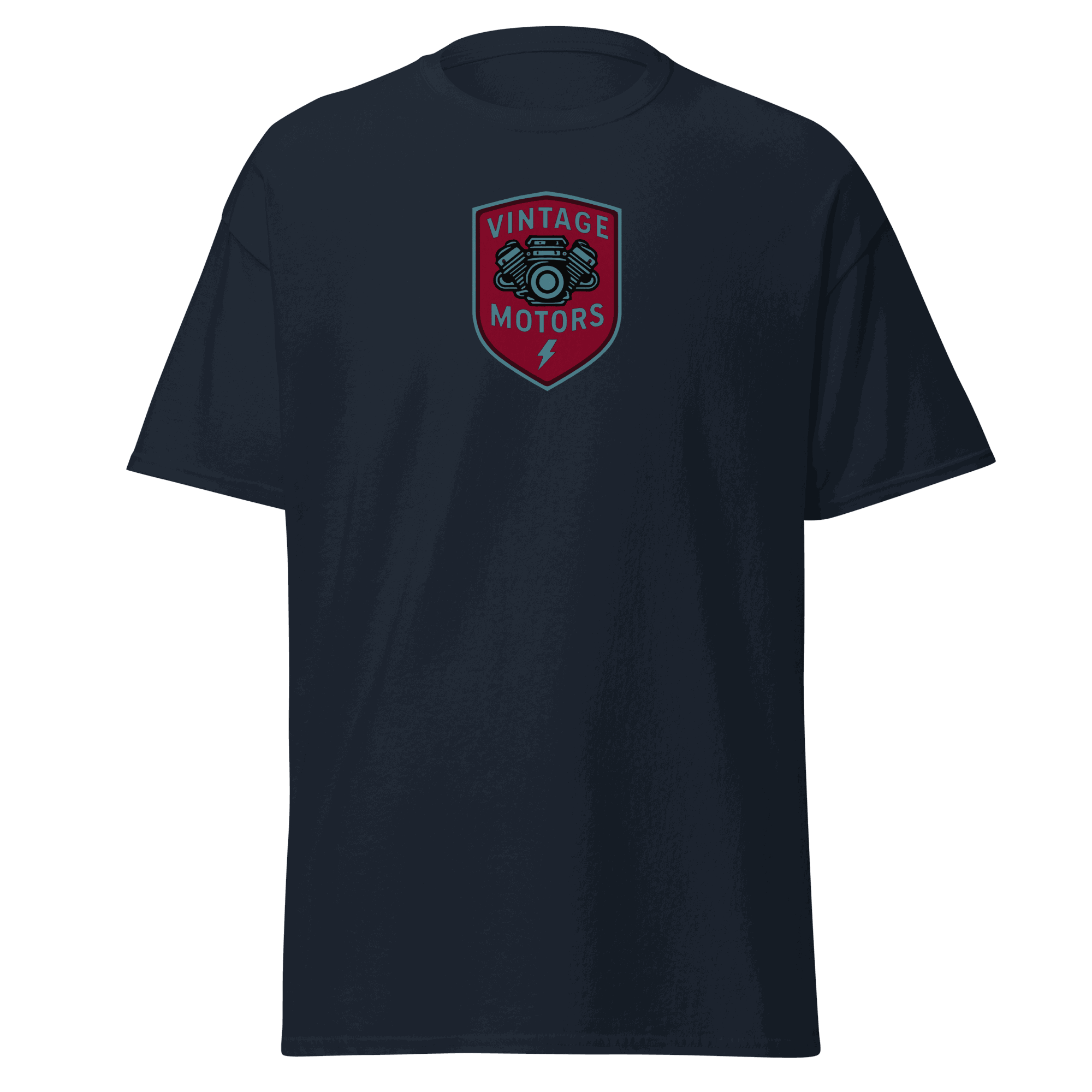Vintage T-Shirt Vintage Motors Classic T-Shirt navy blue cotton tee with motor emblem and red shield logo