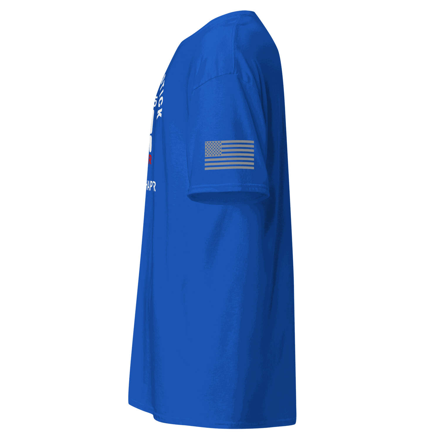 Stick Shift  Custom Manual transmission car shirt in blue with American flag sleeve for car lovers.