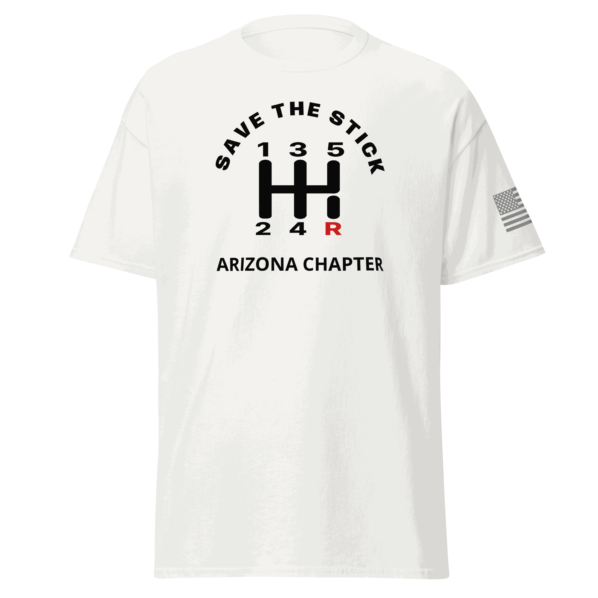Stick Shift Custom Manual transmission car shirt featuring Save the Stick design for Arizona chapter.