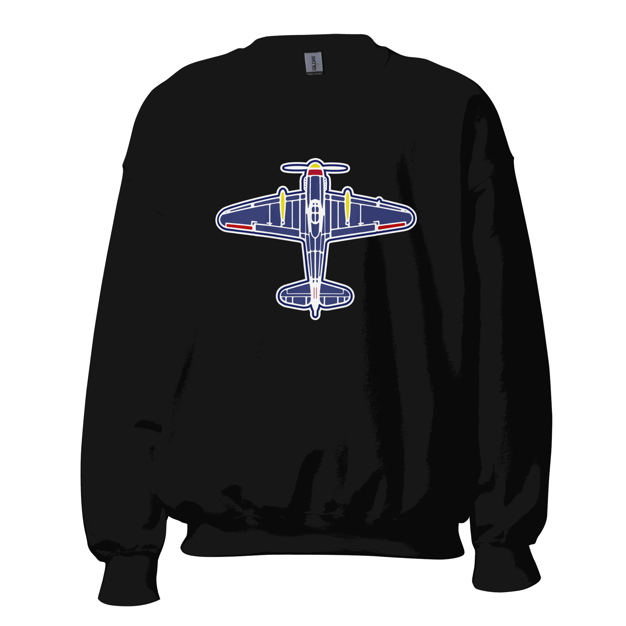 Black Aviation Unisex Sweatshirt with airplane graphic, classic fit, soft air-jet spun yarn, cotton-polyester blend