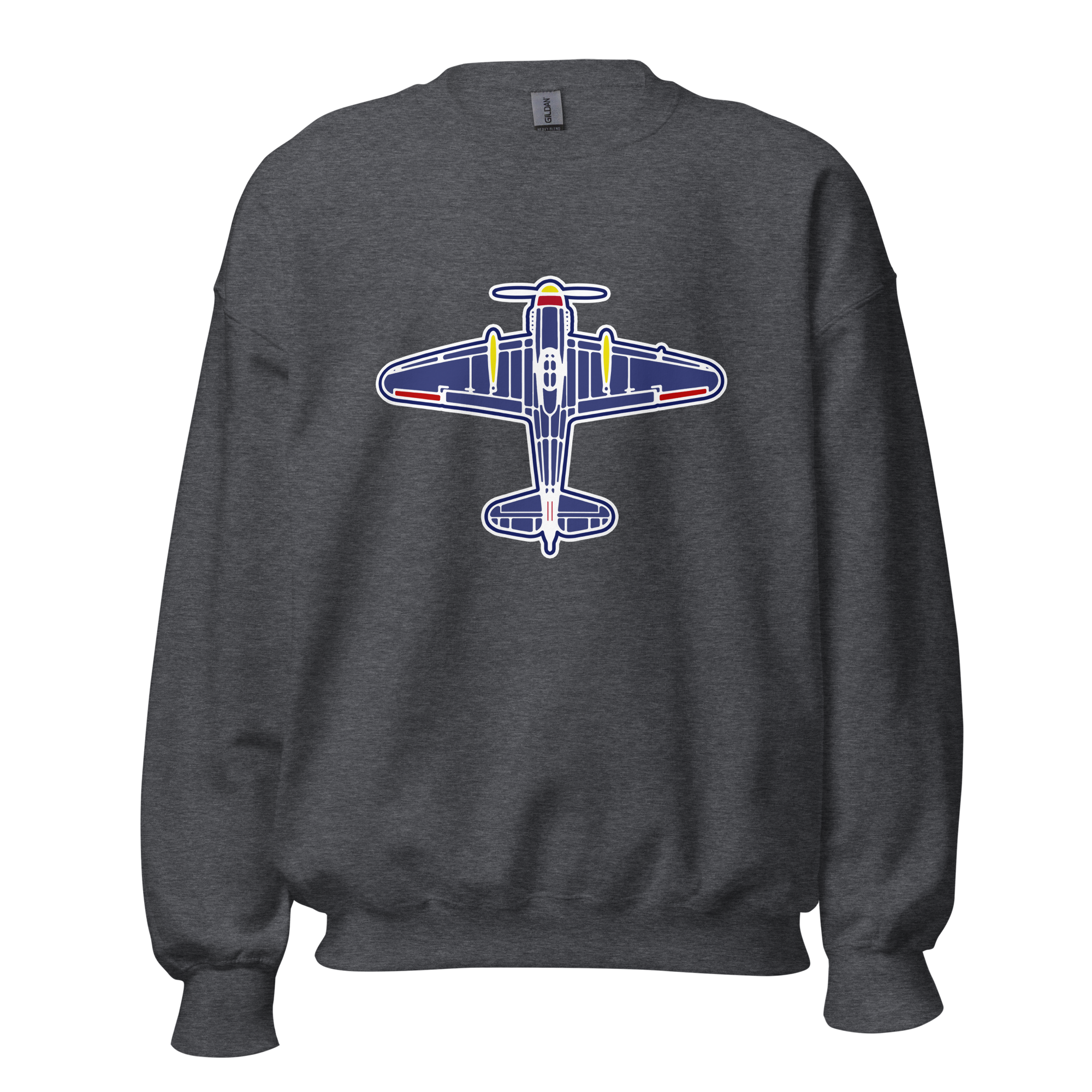 Aviation Unisex Sweatshirt in charcoal gray with airplane graphic, soft air-jet spun yarn, classic fit and rib knit collar