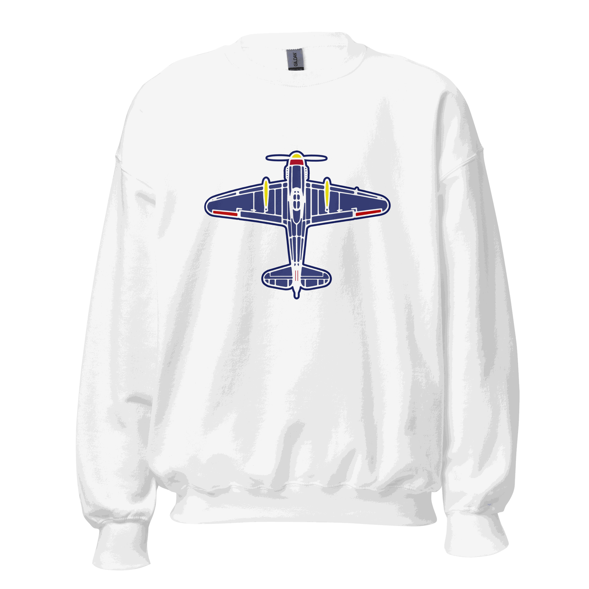 White Aviation Unisex Sweatshirt with airplane graphic and classic fit design