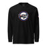 Black USA Plane 1 unisex long sleeve shirt with vintage airplane graphic and American flag on sleeve
