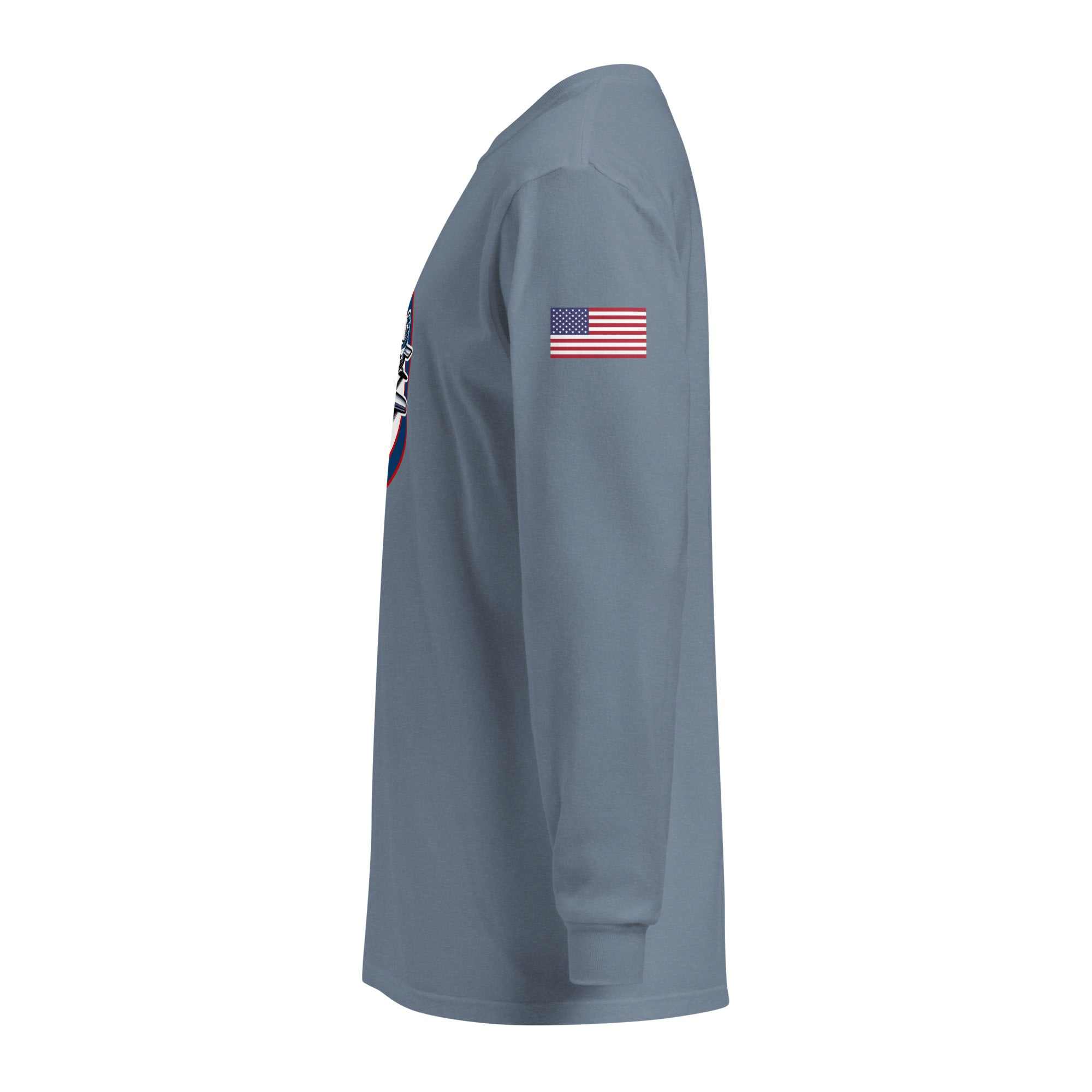 USA Plane 1 long sleeve unisex garment-dyed shirt with American flag patch on sleeve