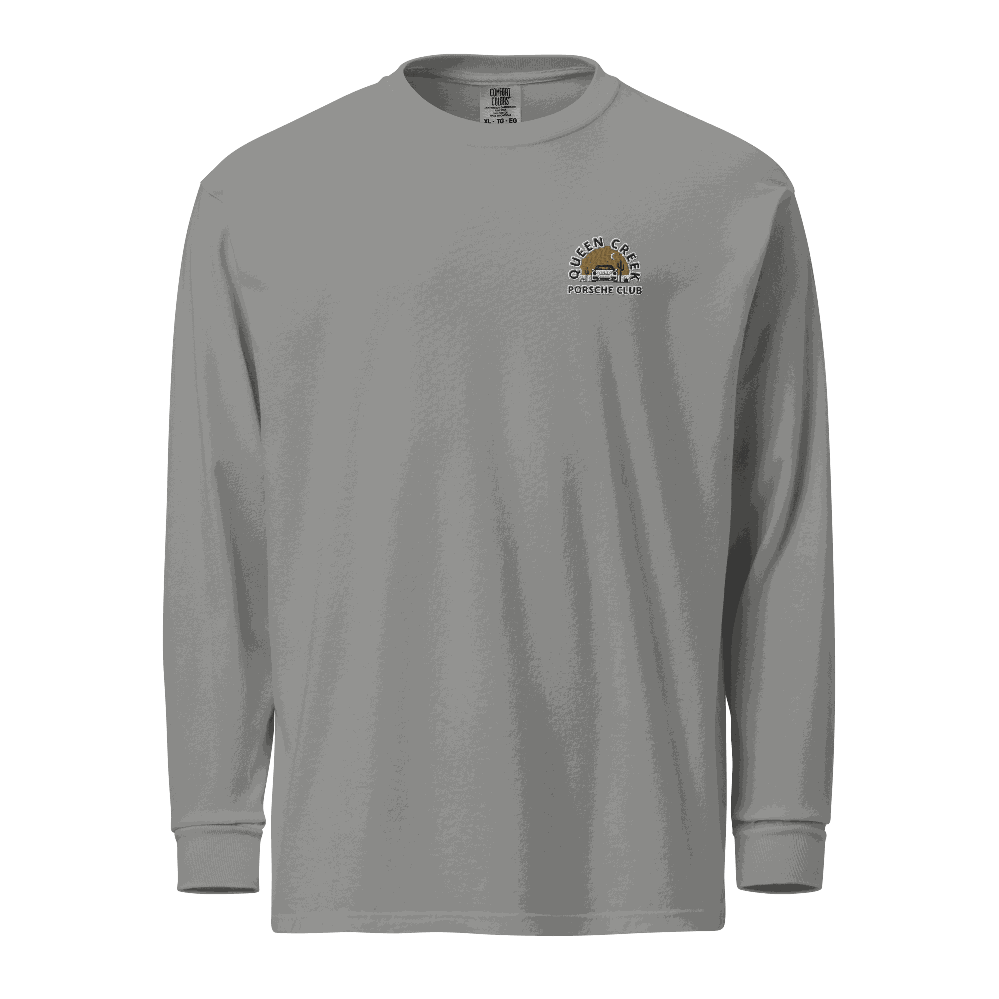 Queen Creek Porsche Club heavyweight long-sleeve shirt in durable, pre-shrunk cotton with relaxed fit and garment-dyed fabric