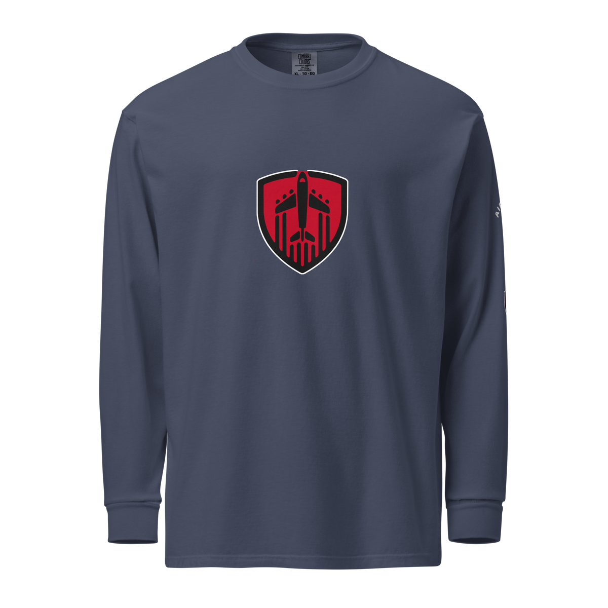 Aviation Jet Shield long sleeve unisex garment-dyed heavyweight cotton t-shirt with relaxed fit and pre-shrunk fabric