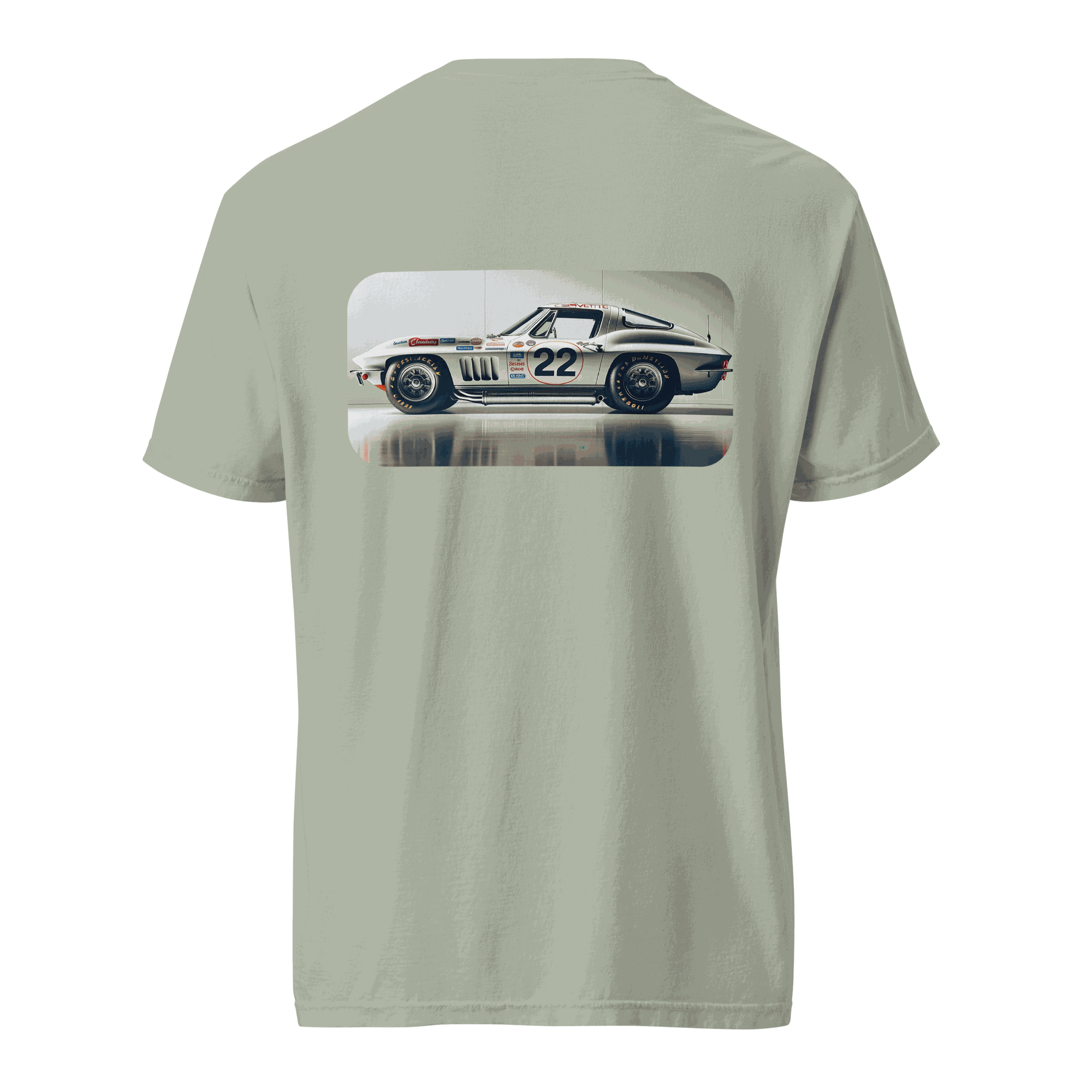 Heritage Classic Car t-shirt with vintage race car graphic on back, unisex lightweight cotton tee