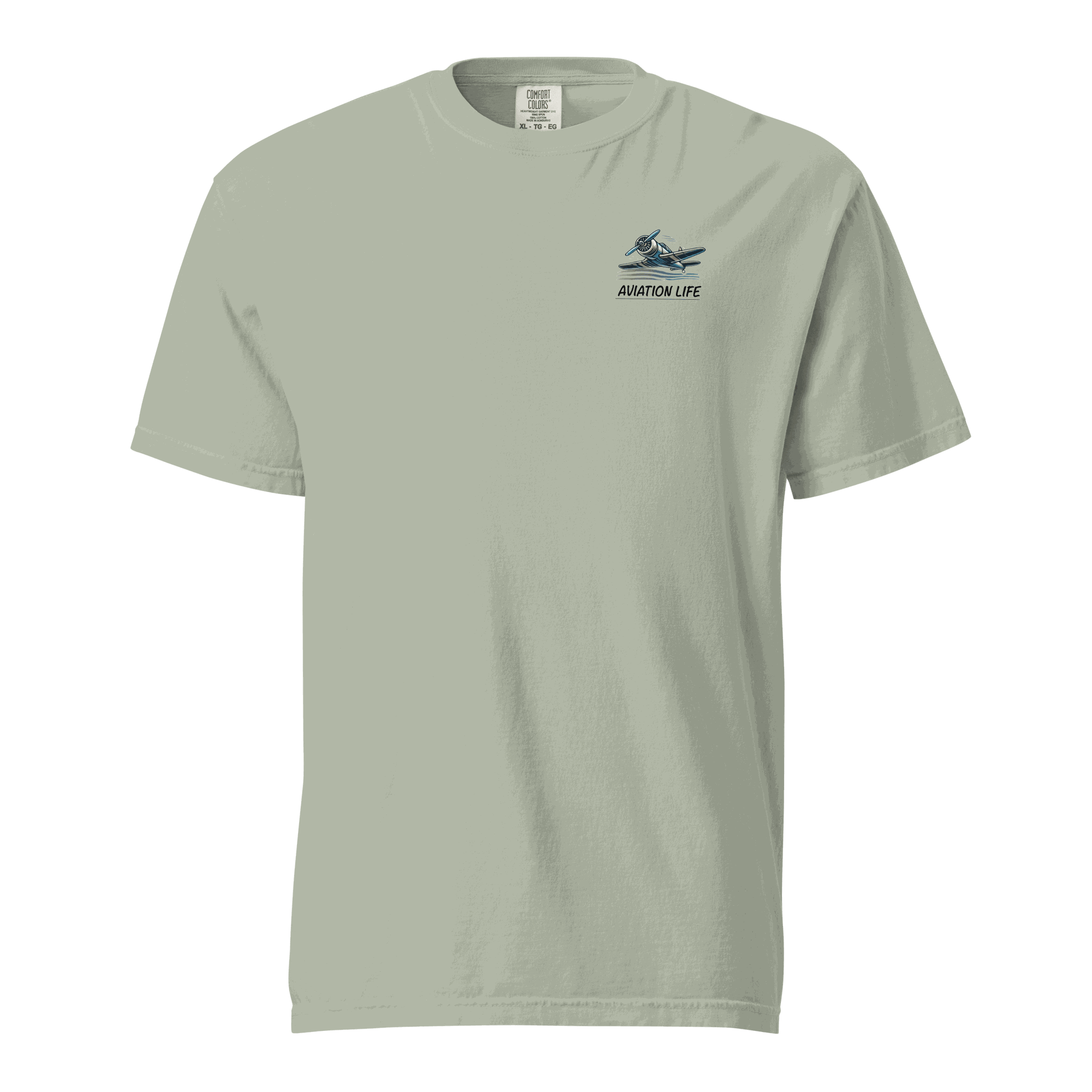 Blue Flight Airplane T-Shirt with orange flight helmet graphic and soft cotton fabric