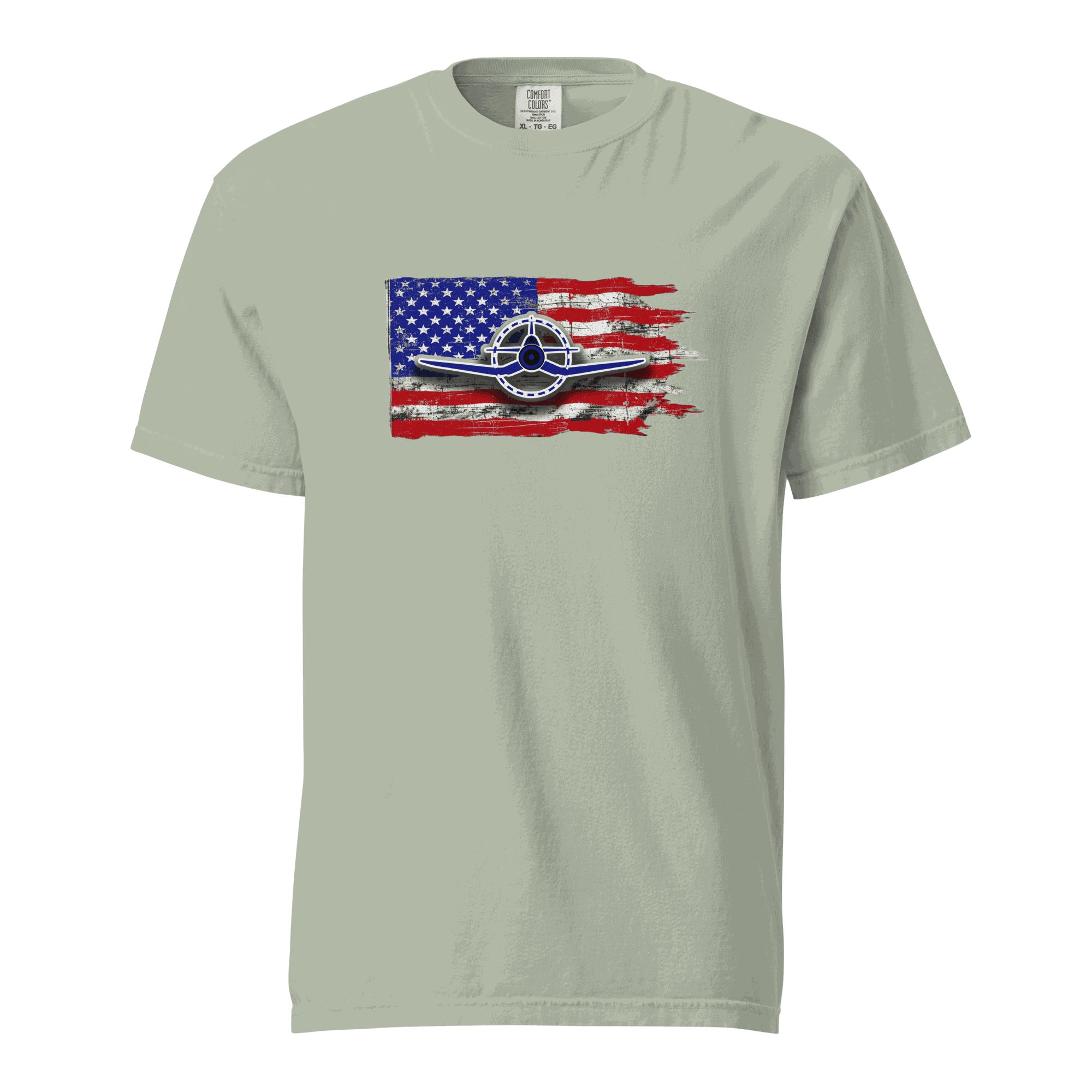 F4U Corsair heavyweight tee with bold Corsair silhouette print on durable garment-dyed cotton fabric