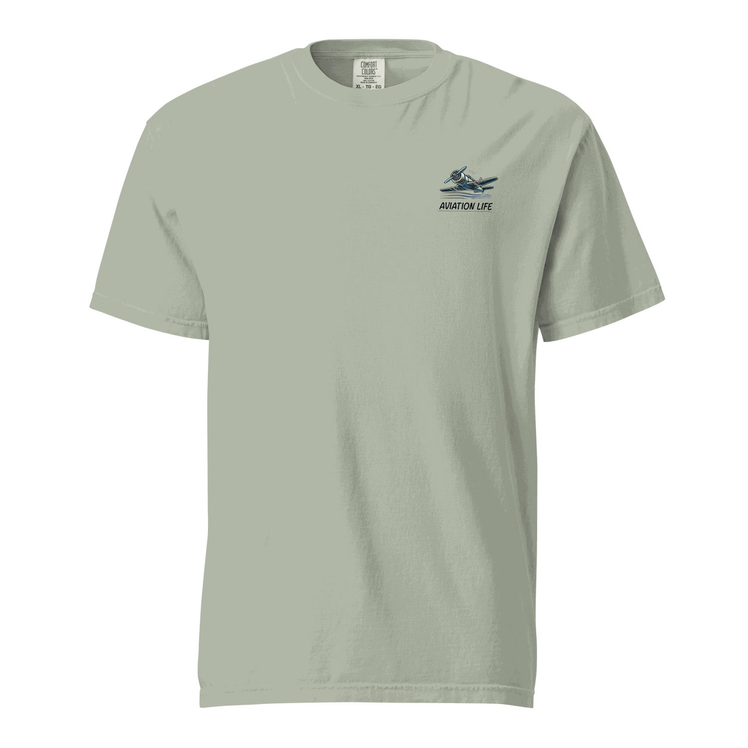 Unisex heavyweight garment-dyed t-shirt with female wings helmet aviation life design on chest