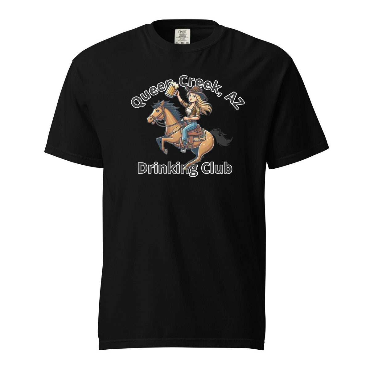 Queen Creek AZ drinking club unisex heavyweight cotton t-shirt black design