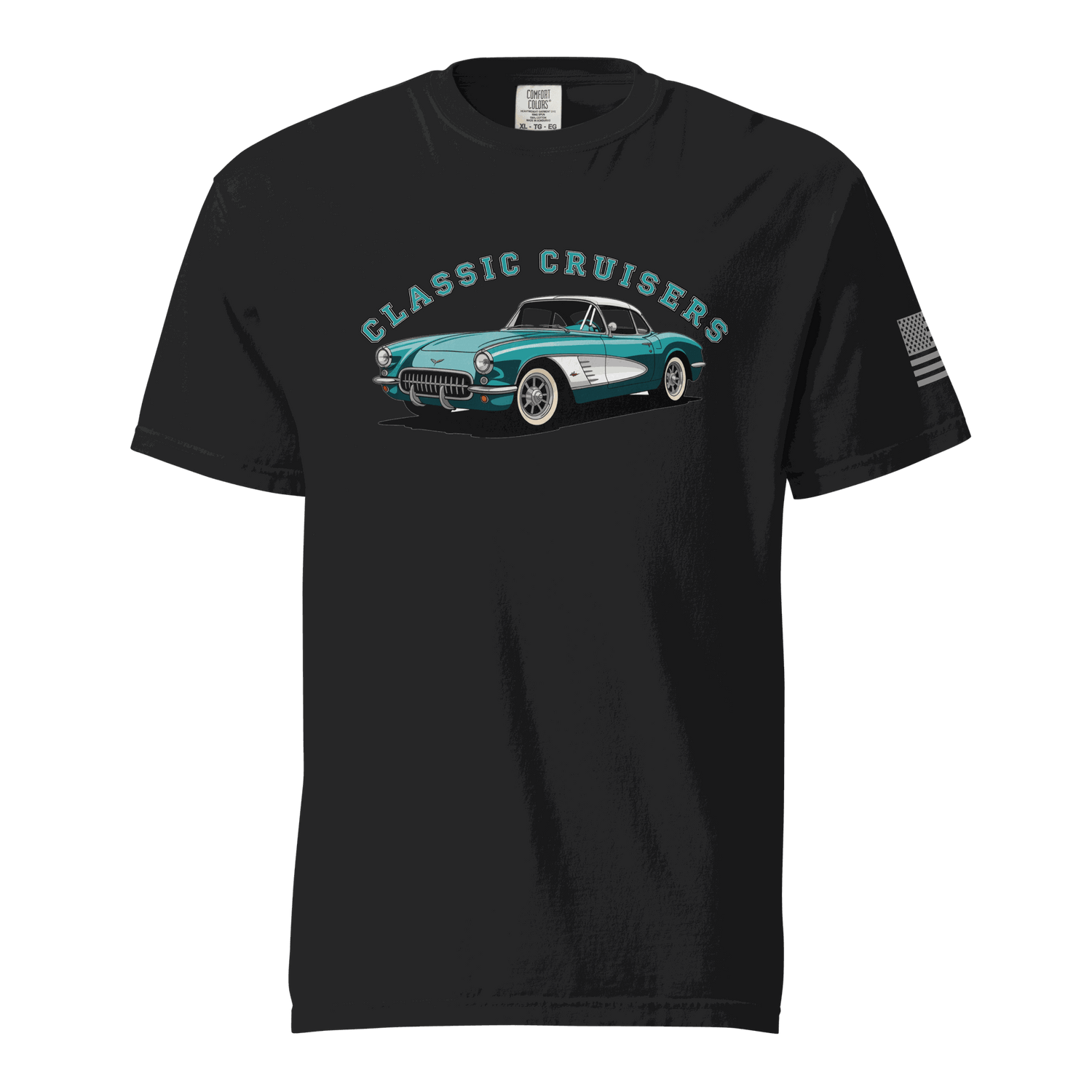 Classic cruisers soft cotton black t-shirt with vintage car graphic and relaxed unisex fit