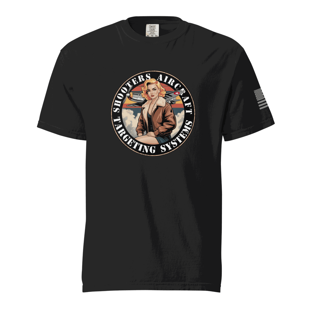 Black Tactical Shooting T-Shirt with bold target graphic, heavyweight cotton, and relaxed fit for durability and comfort