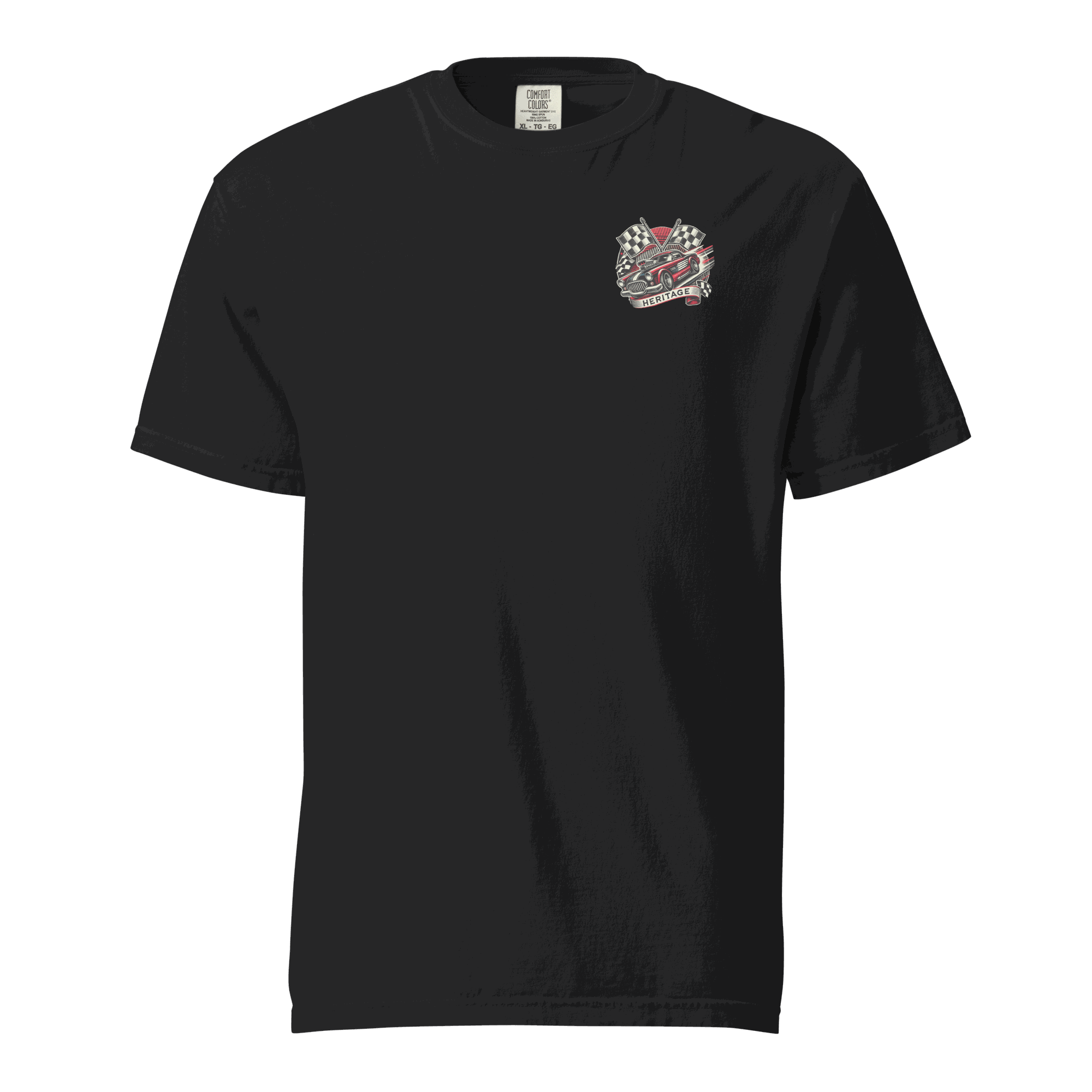 Black Heritage Classic Car unisex heavyweight t-shirt with vintage car design and breathable 100% cotton fabric