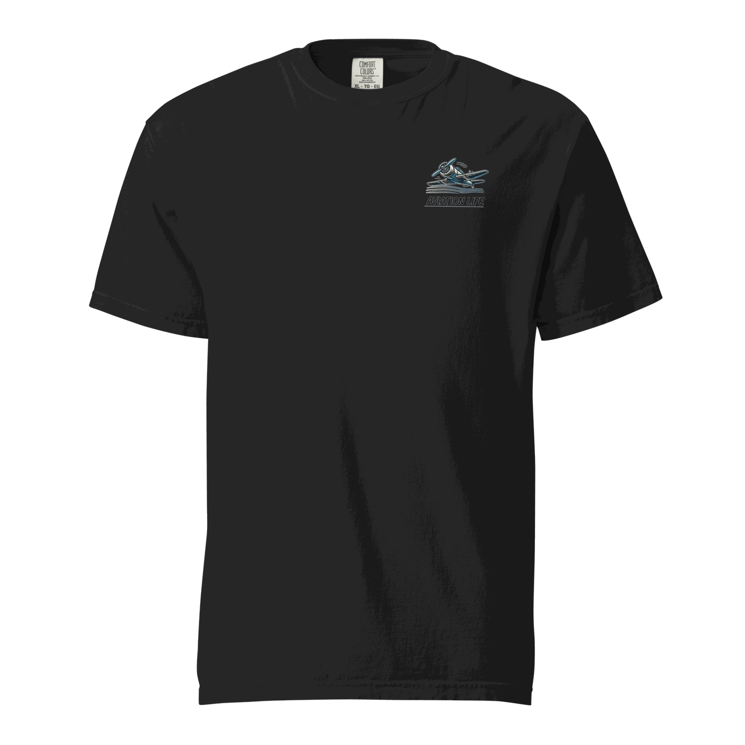 Black unisex heavyweight t-shirt with Red White Blue Helmet graphic, 100% ring-spun cotton, relaxed fit