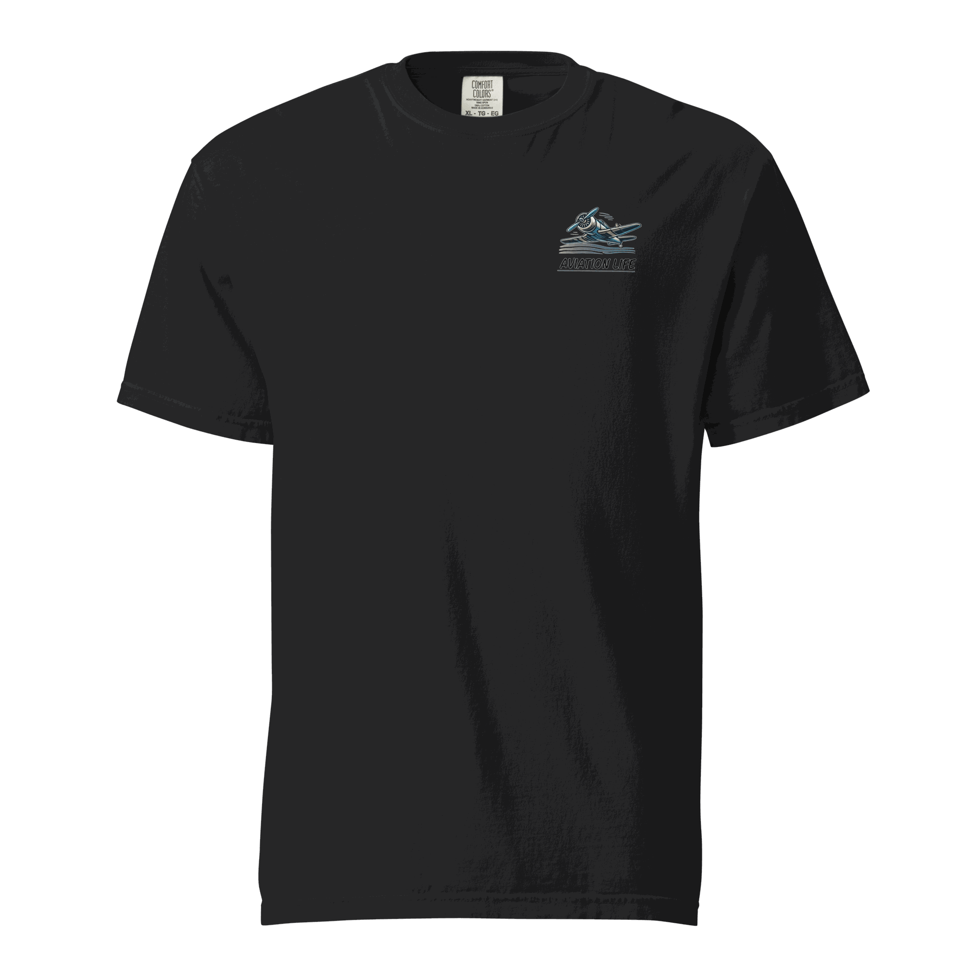 Black unisex heavyweight t-shirt with Red White Blue Helmet graphic, 100% ring-spun cotton, breathable and durable design