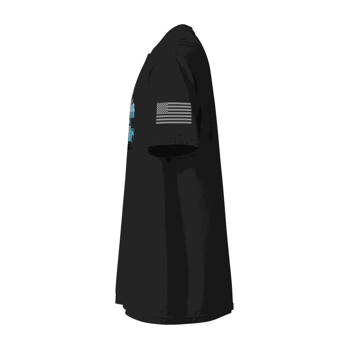 Black Minnesota classic truck t-shirt with American flag on sleeve, side view