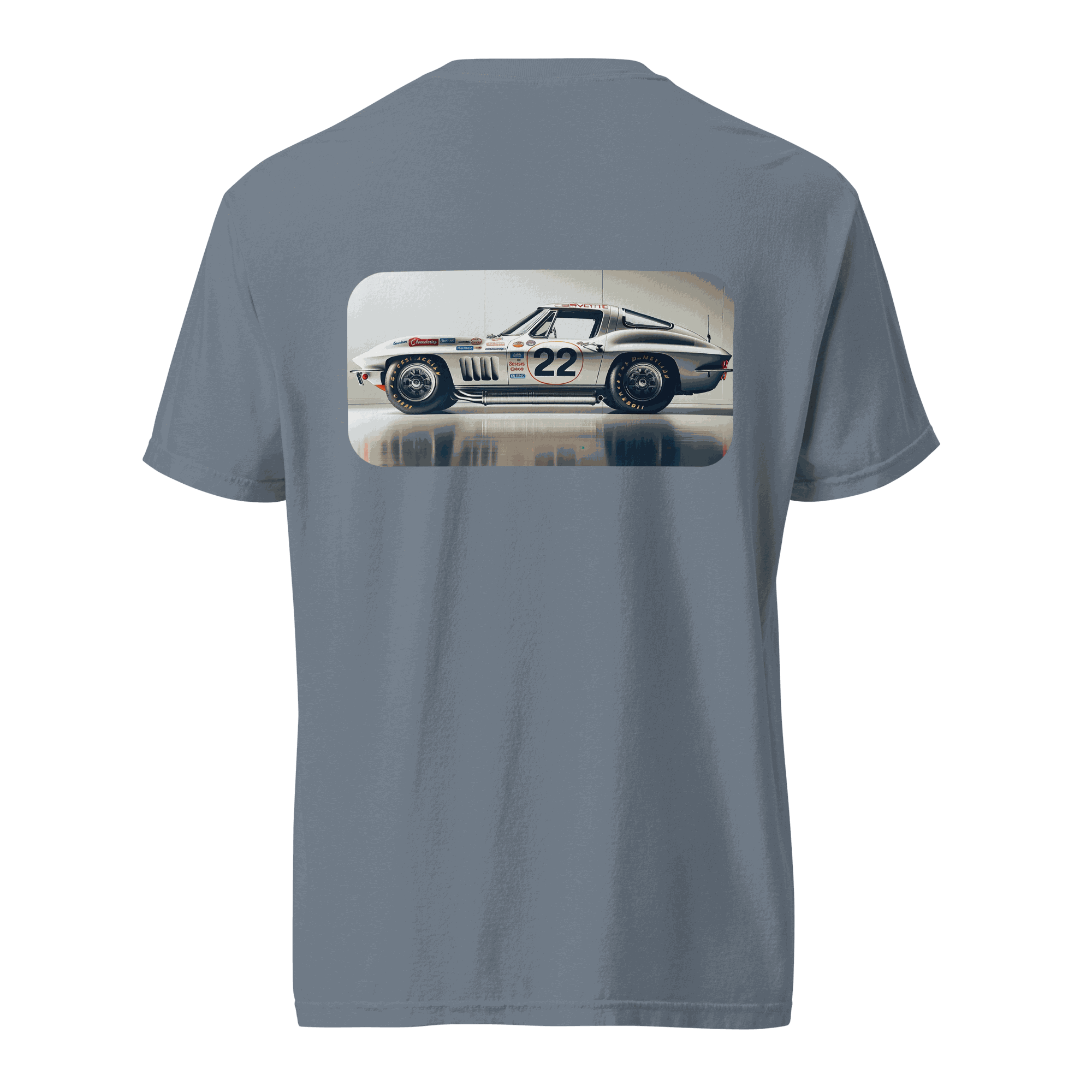 Heritage Classic Car unisex heavyweight cotton t-shirt with vintage race car print on back