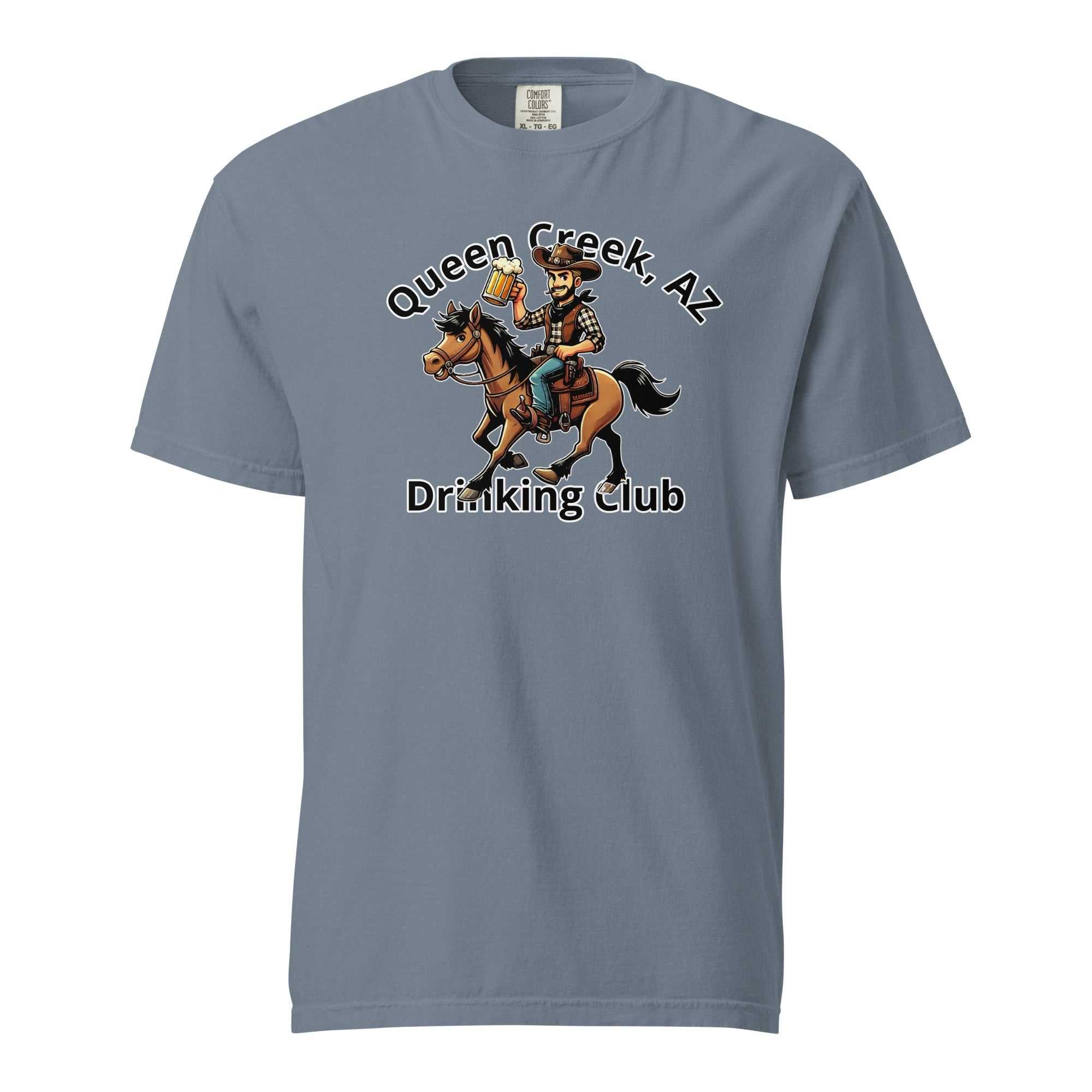 Queen Creek AZ Cowboy Drinking Club heavyweight unisex t-shirt with cowboy graphic riding horse and holding beer mug