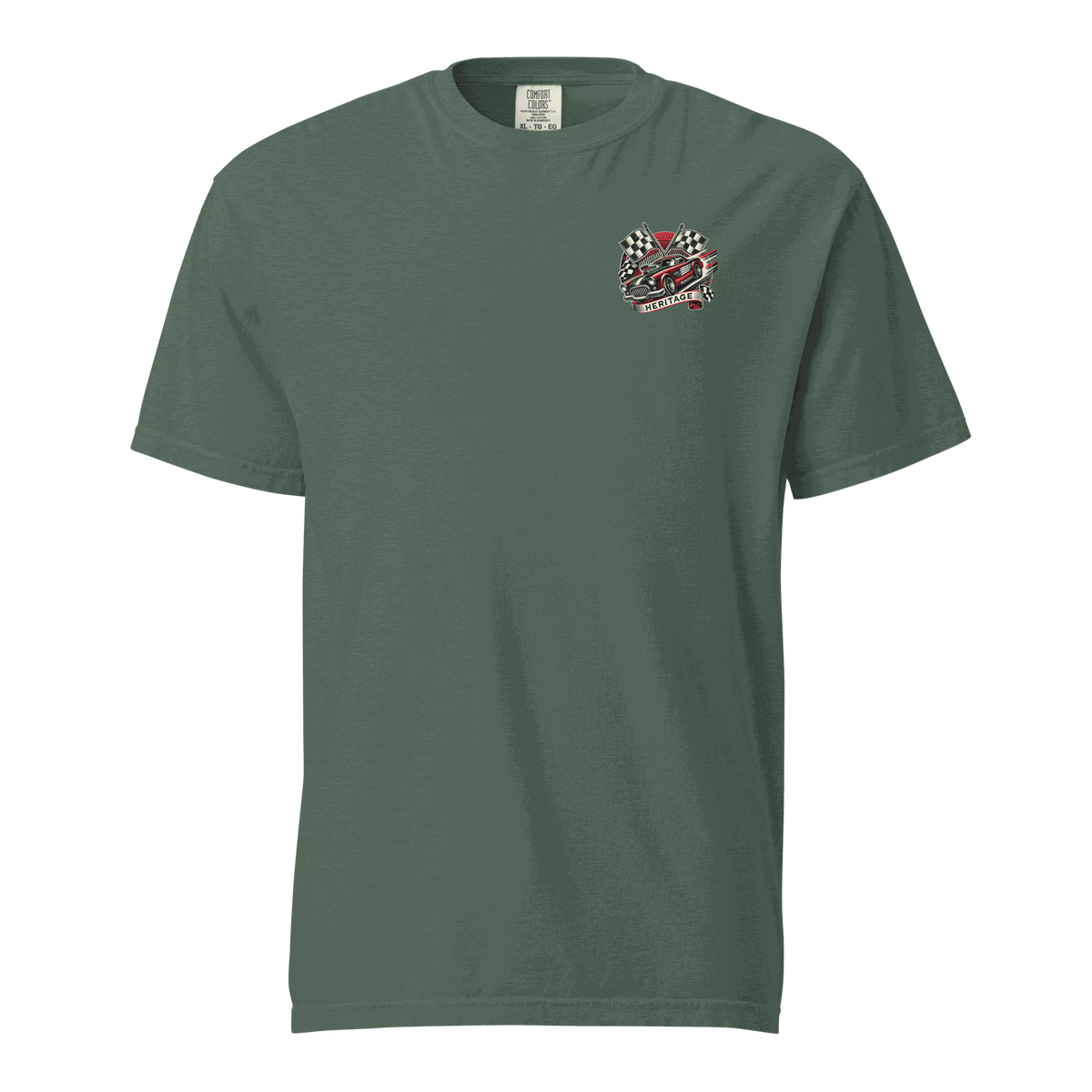 Heritage Mustang Back T-shirt made of 100% ring-spun cotton with relaxed fit and durable stitching shown from the back