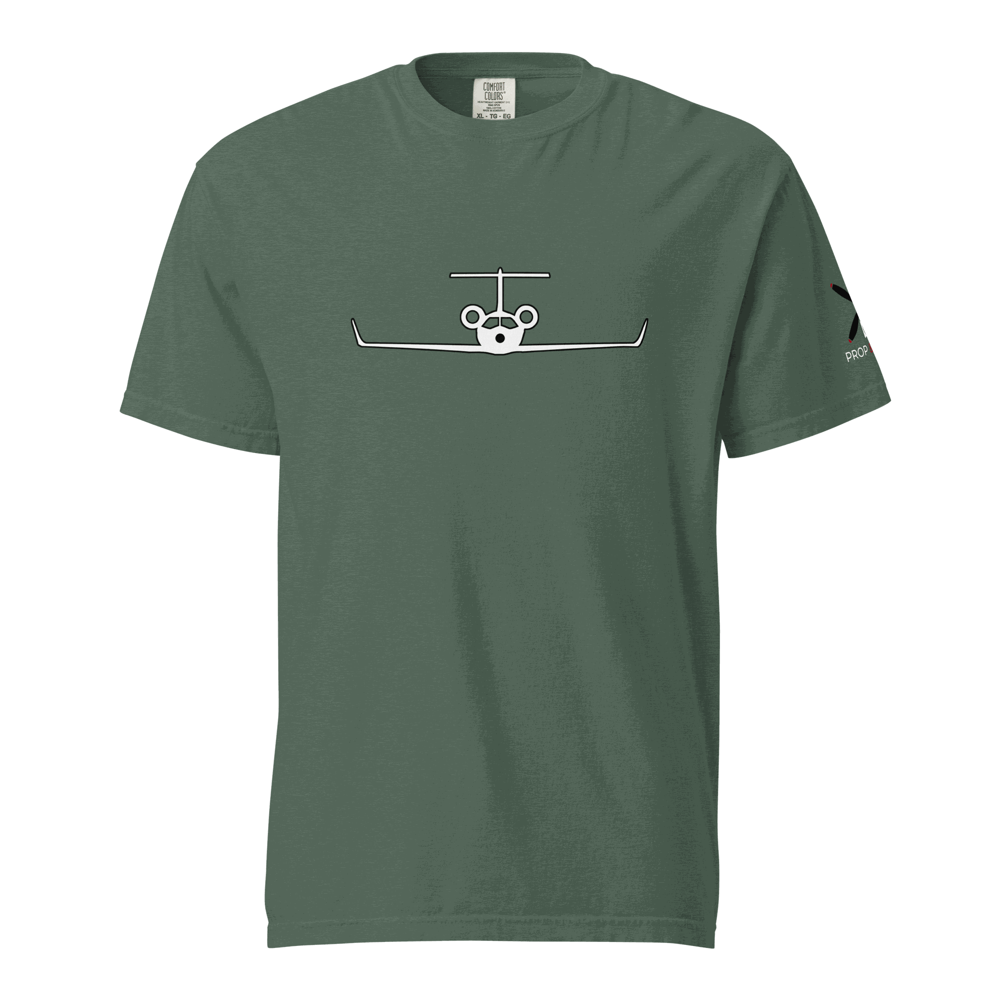 Green Private Jet unisex heavyweight t-shirt with airplane graphic made of 100% ring-spun cotton