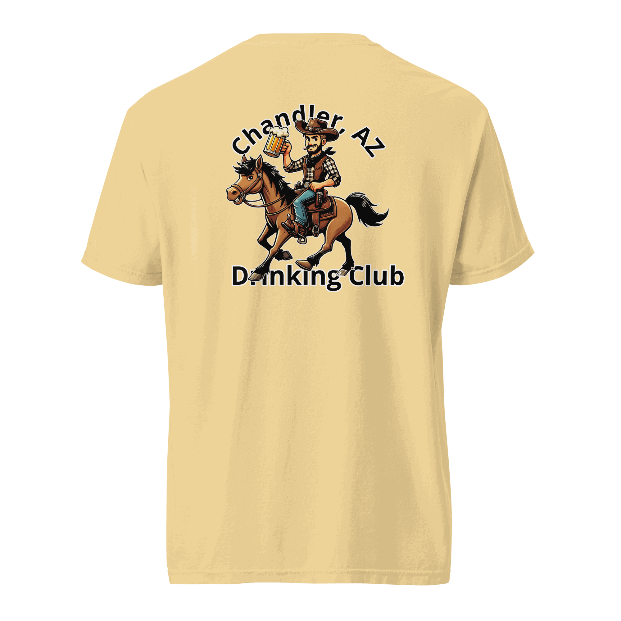 Custom City Cowboy Horse Beer unisex heavyweight t-shirt with cowboy and horse design in beige