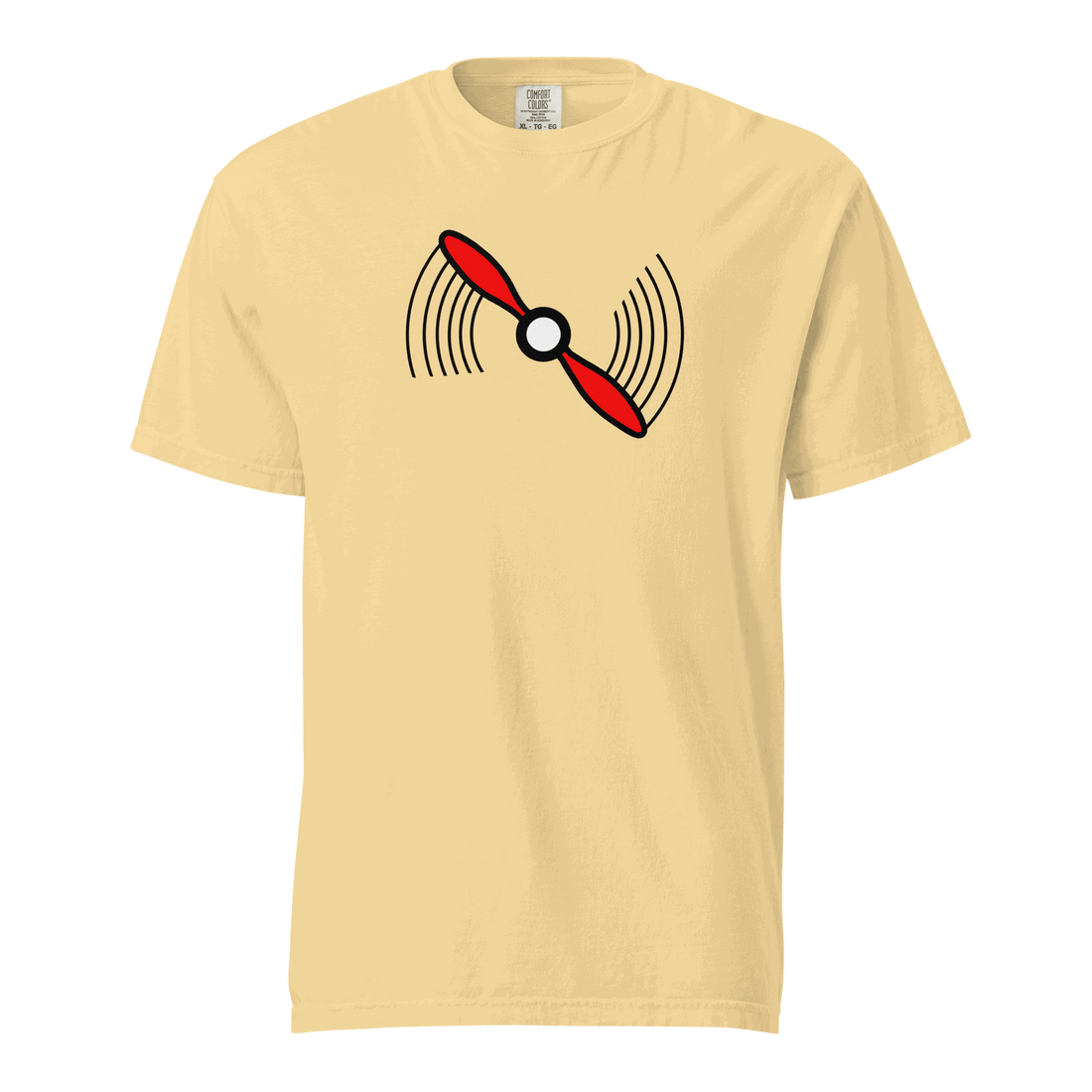 Unisex beige Propeller T-Shirt t-shirt with red propeller graphic, 100% ring-spun cotton, breathable and durable design