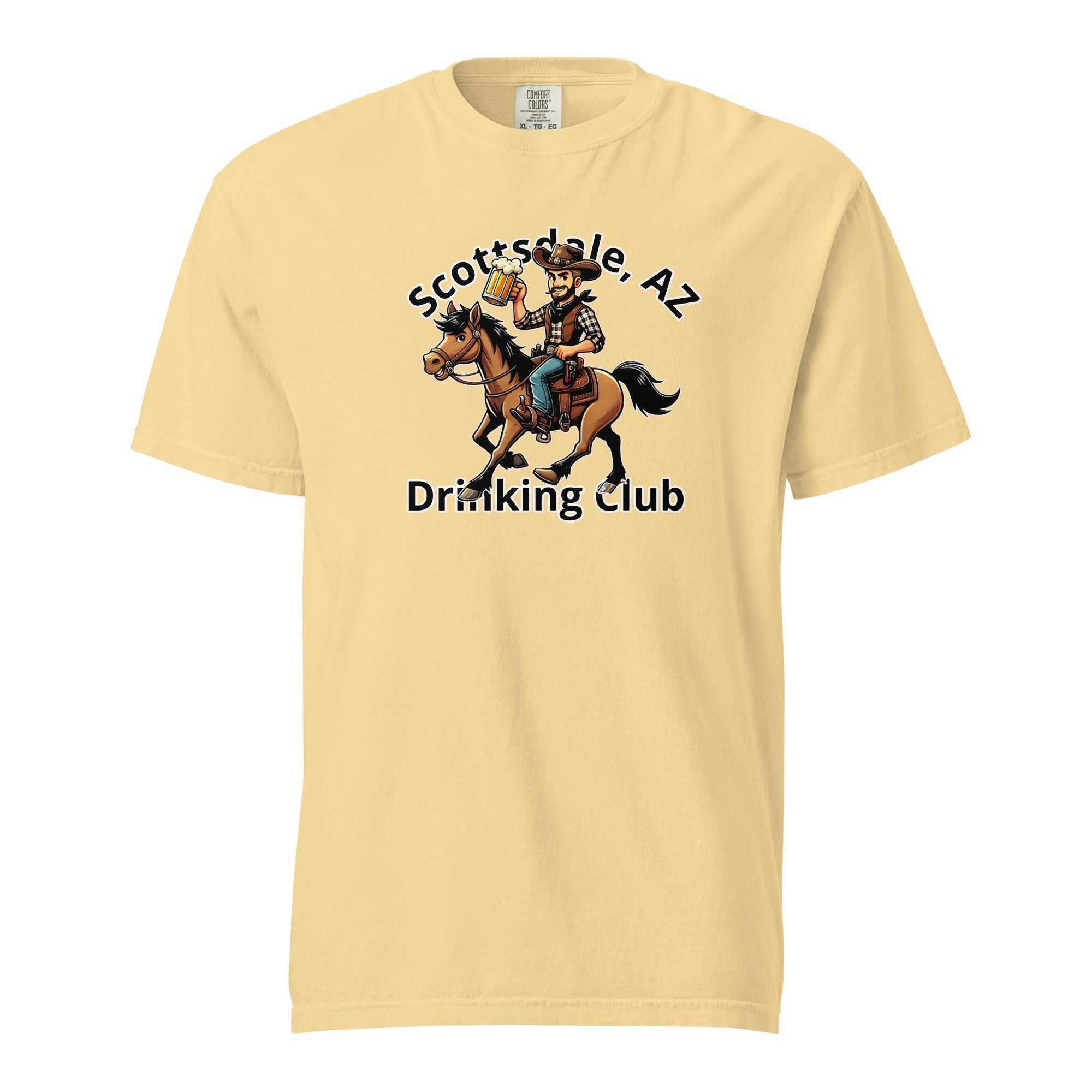 Unisex Scottsdale Cowboy Horse Beer heavyweight cotton t-shirt with cowboy on horse graphic