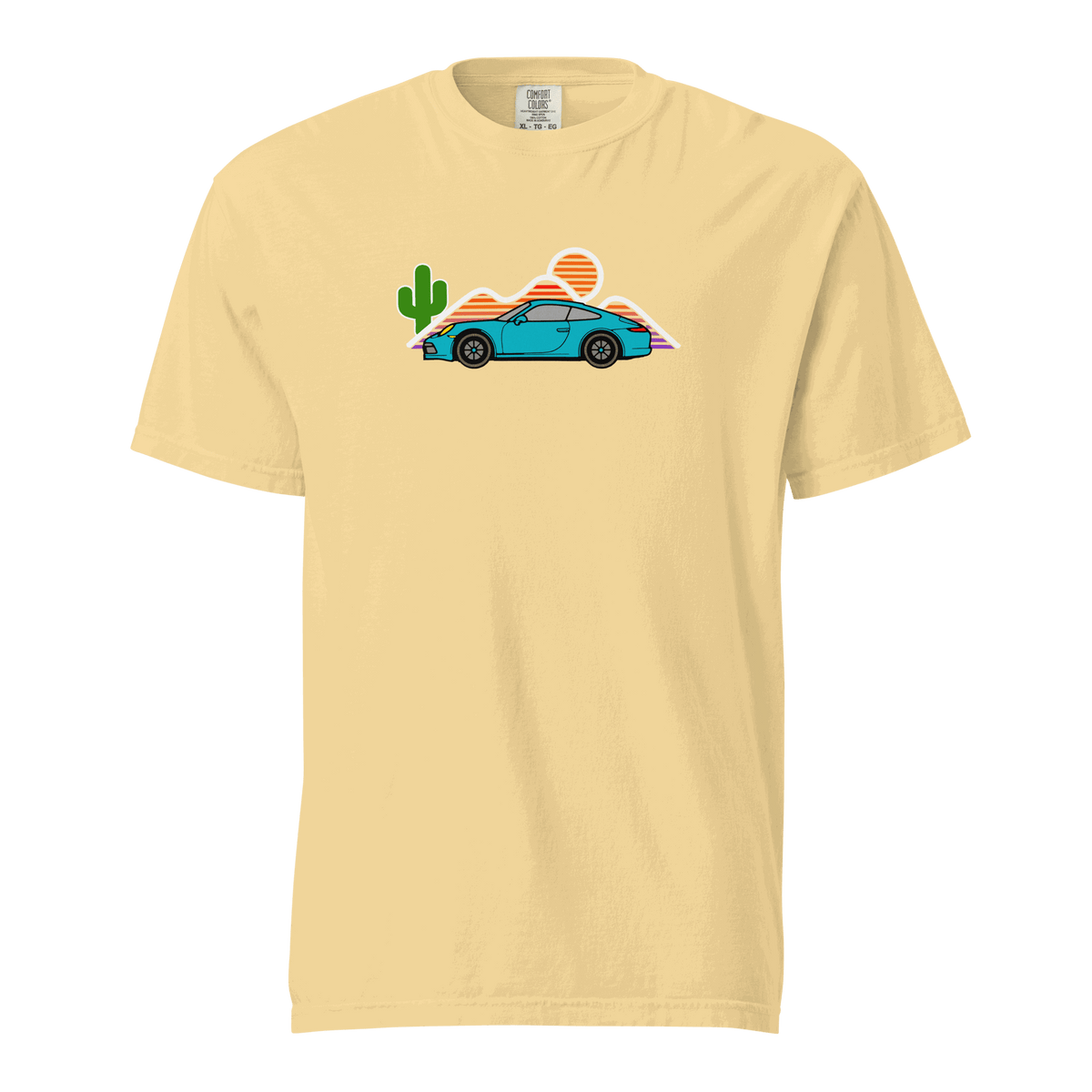 Sports car sunset t-shirt with vintage car and sunset design on soft cotton fabric