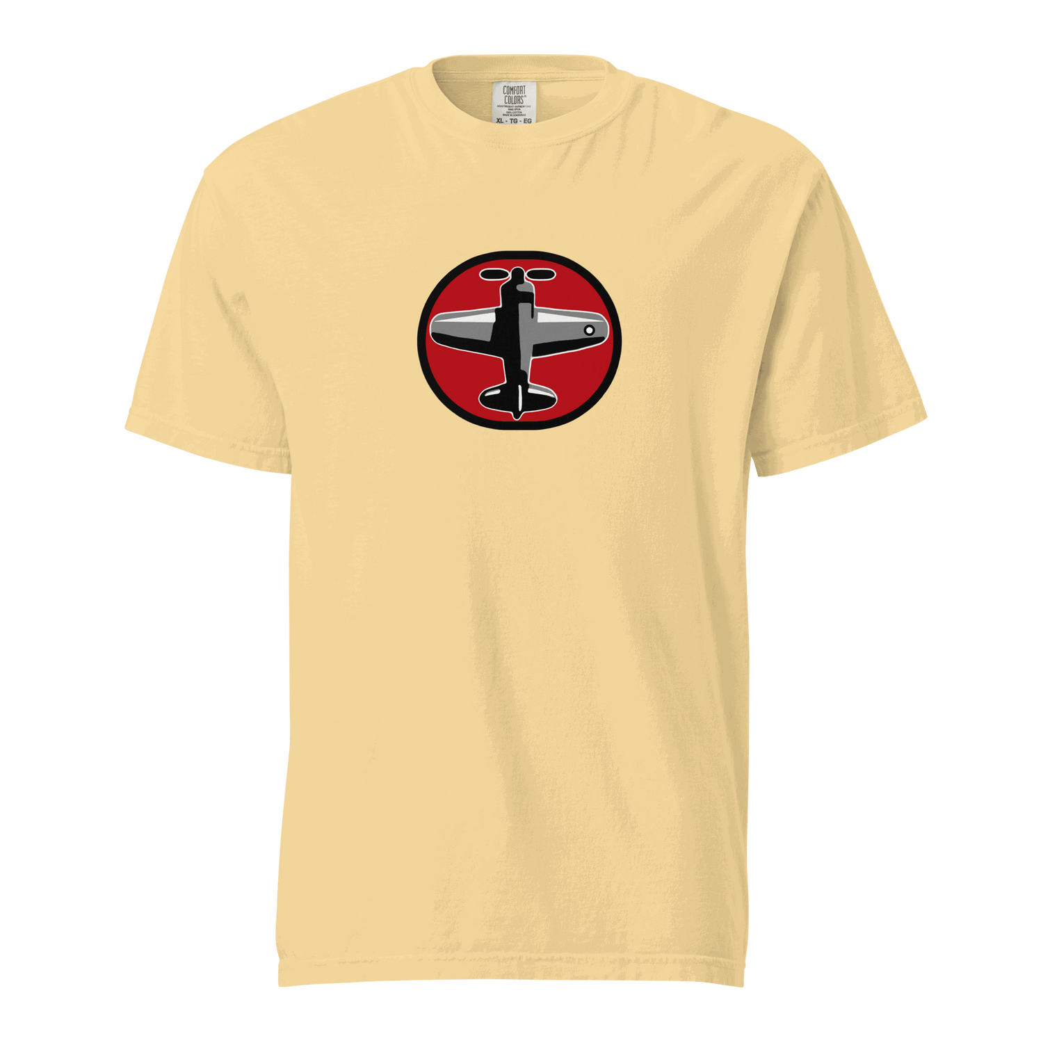 Prop 1 Unisex garment-dyed heavyweight t-shirt with airplane graphic, 100% ring-spun cotton, relaxed fit, beige color