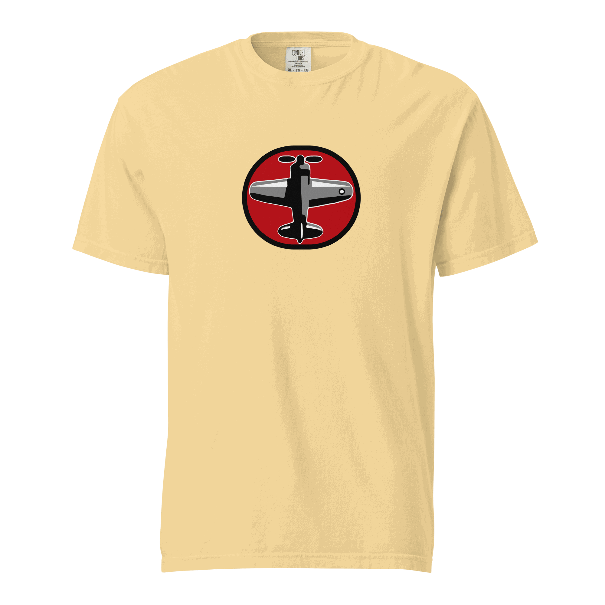 Prop 1 Unisex garment-dyed heavyweight t-shirt with airplane graphic, 100% ring-spun cotton, relaxed fit, beige color