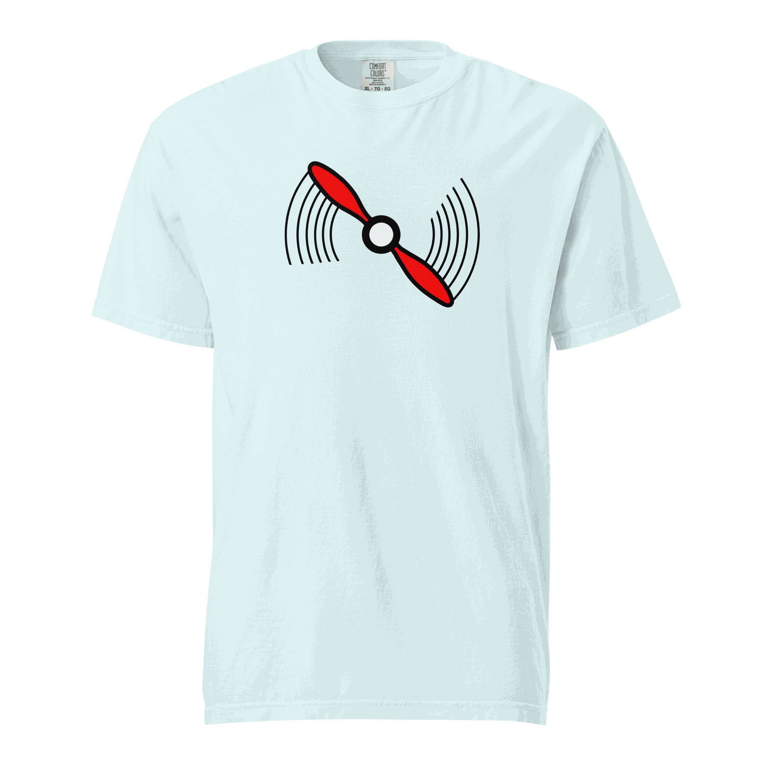 Unisex Propeller T-Shirt heavyweight tee with red propeller graphic on white 100% ring-spun cotton shirt