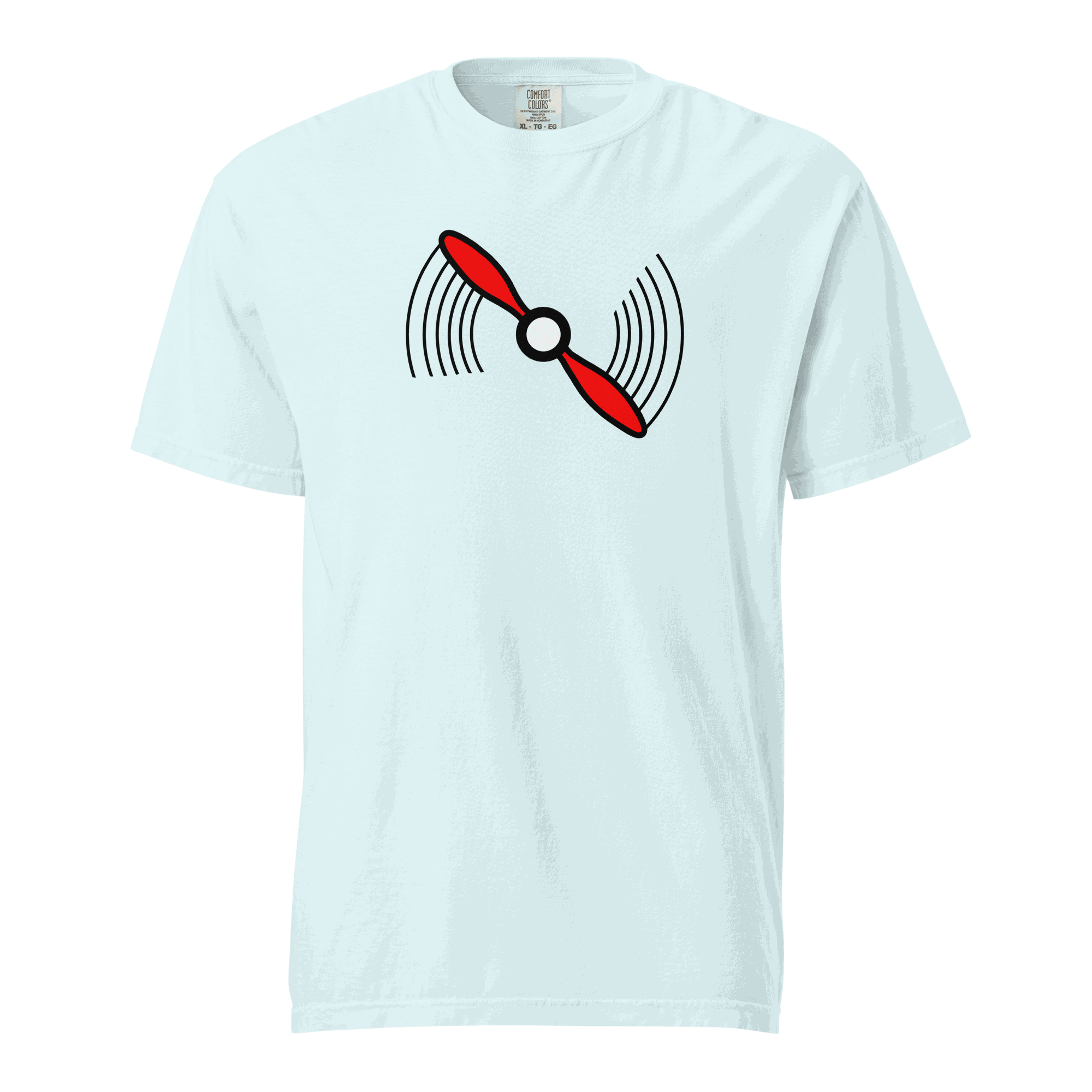 Unisex Propeller T-Shirt heavyweight tee with red propeller graphic on white 100% ring-spun cotton shirt