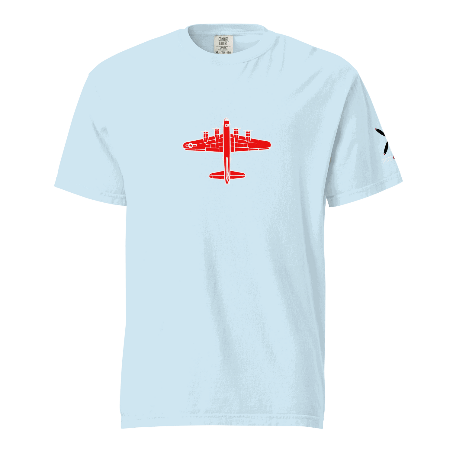 WW2 T-shirt Light blue thick structured tee with red bomber plane graphic and relaxed fit