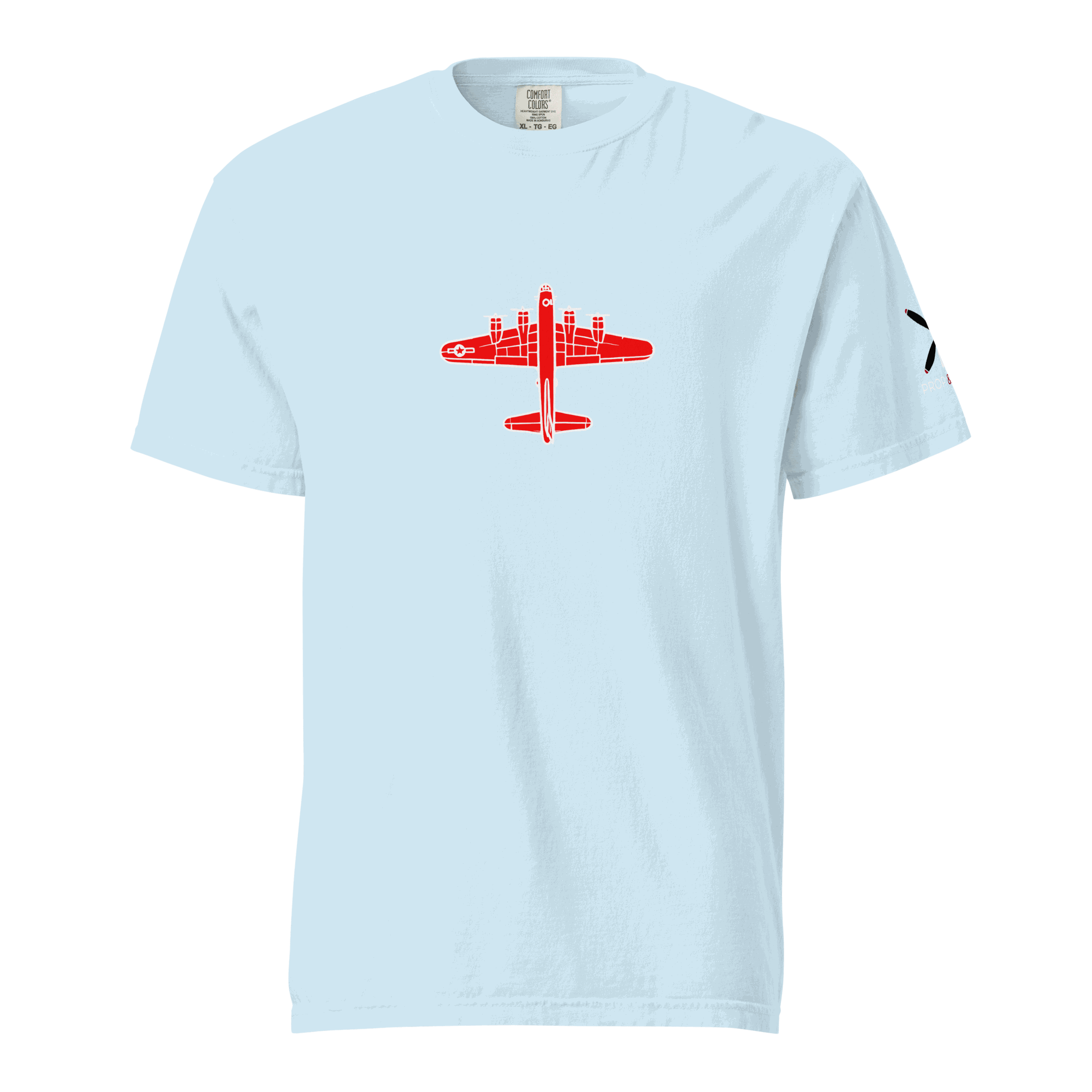 WW2 T-shirt Light blue thick structured tee with red bomber plane graphic and relaxed fit