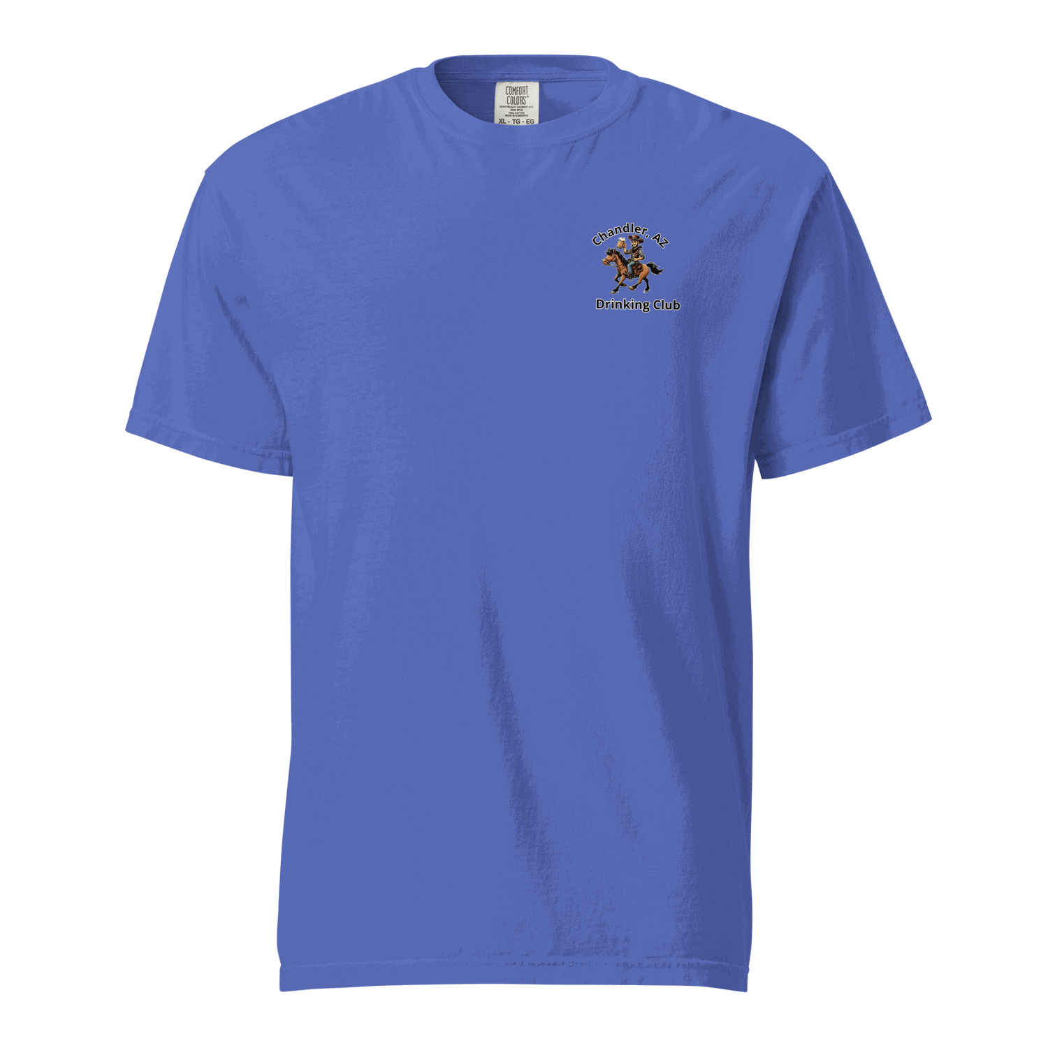 Custom City Cowboy Horse Beer unisex heavyweight blue t-shirt with cowboy and beer graphic design