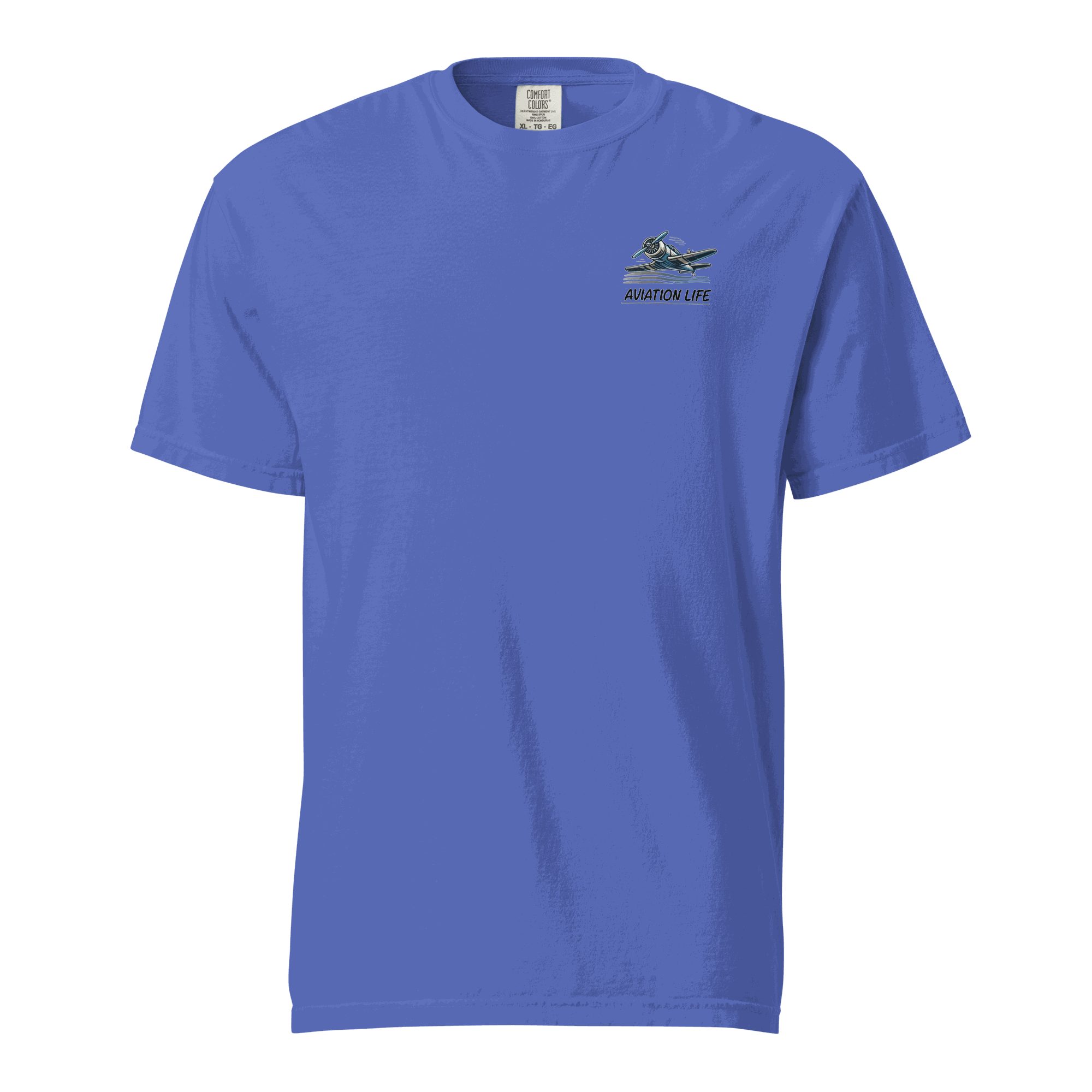 Blue Flying machine t shirt with aviation life logo, 100% cotton, breathable and durable, unisex fit