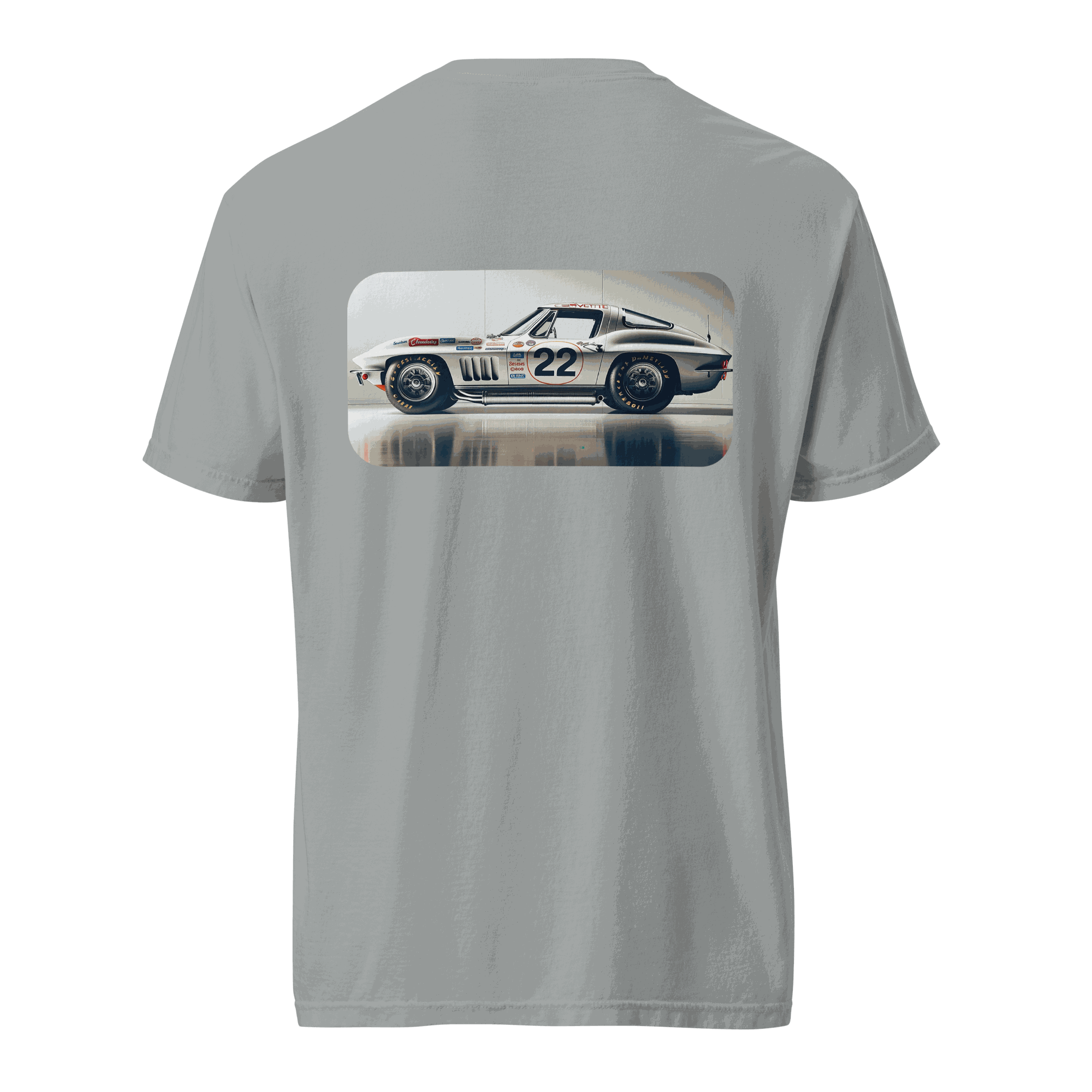 Heritage Classic Car t-shirt with vintage race car graphic on back, soft breathable cotton tee