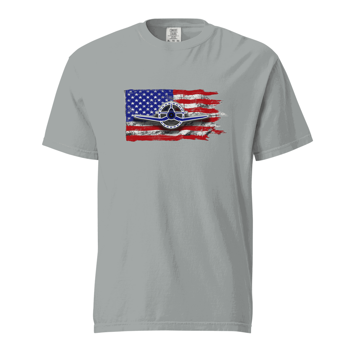F4U Corsair heavyweight tee with bold silhouette print on durable garment-dyed cotton perfect for aviation streetwear.
