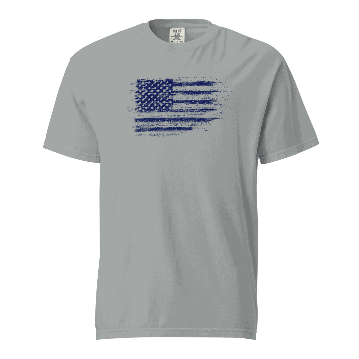 Unisex heavyweight t-shirt with distressed USA flag print, garment-dyed 100% ring-spun cotton, relaxed fit