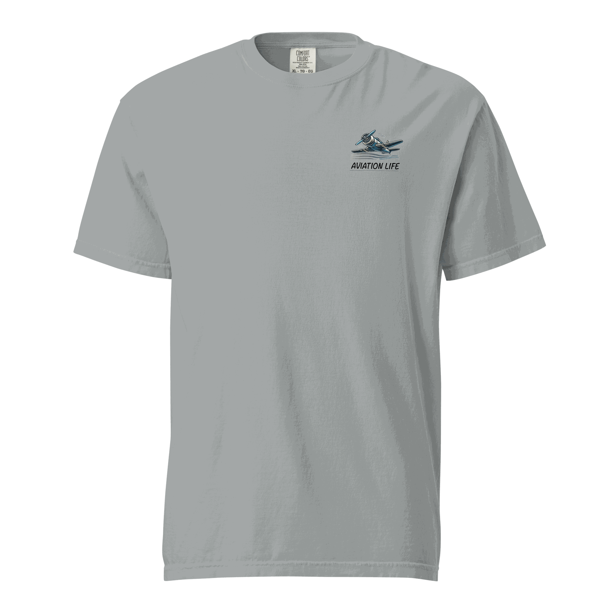 Blue Flying Machine T-shirt with goggles design, 100% cotton, heavyweight, unisex fit
