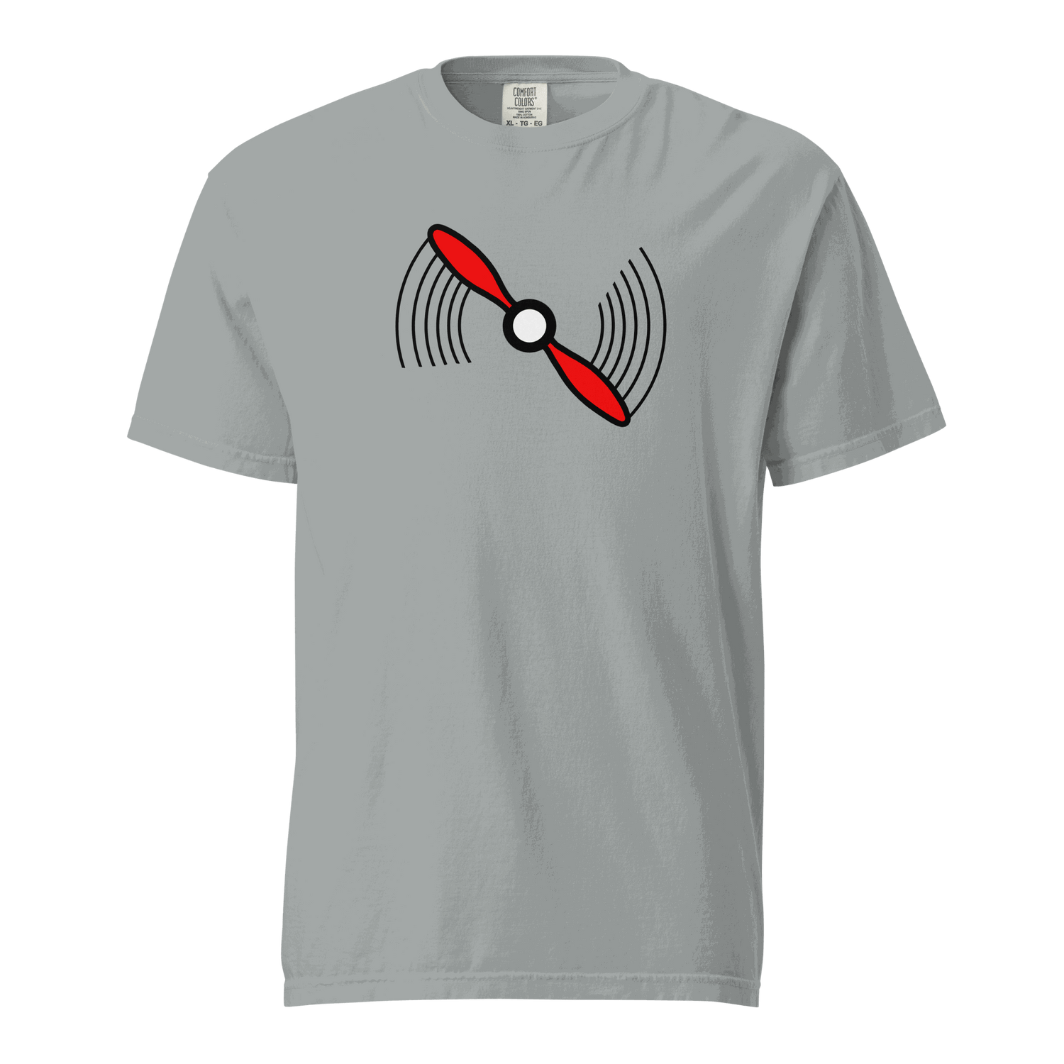 Propeller T-Shirt unisex heavyweight cotton t-shirt with red propeller graphic